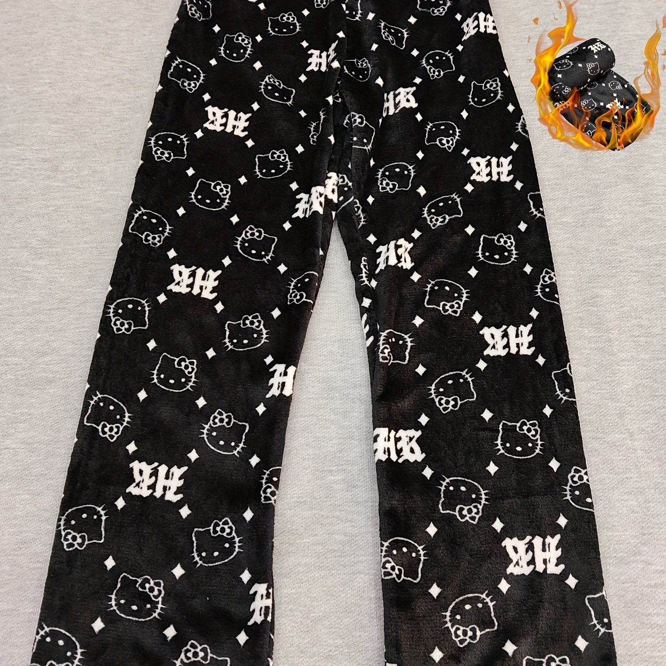 Stylish Black Hello Kitty Women's Trousers, Sophisticated Loungewear For And Winter , Casual Pants, Chic Women's Bottoms Featuring Cartoon Designs, Festive Party Attire, Perfect Surprise Gifts For