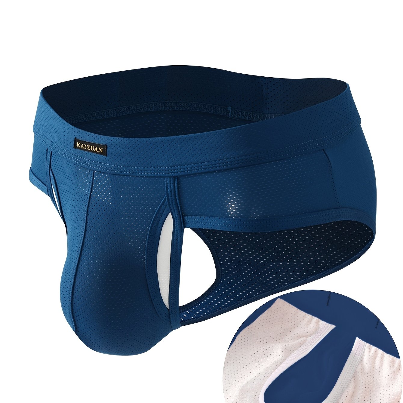 TEMU Men's Mesh Briefs Open Flying With Anti-dislocation Pouch Underwear Breathable Male Underwear