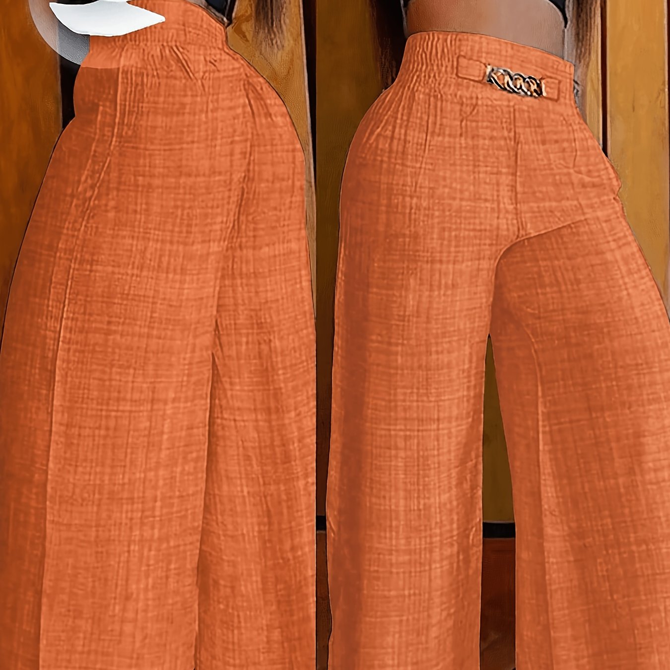 TEMU [wy2606013035] Women's Fashion Elegant Commuter New High-waist Metal Chain Embellished Loose Wide-leg Long Trousers