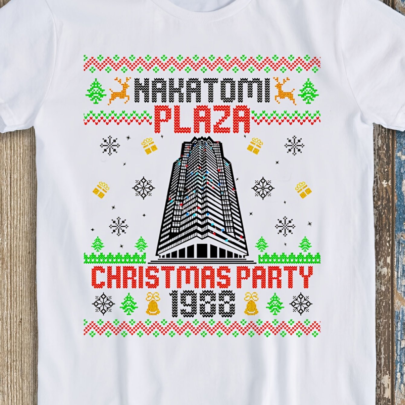 TEMU 1pc Pure Round Neck Short-sleeved T-shirt Featuring A Print Of 1988 Christmas Party This Fashionable Men's T-shirt Is Super Soft, Refreshing,