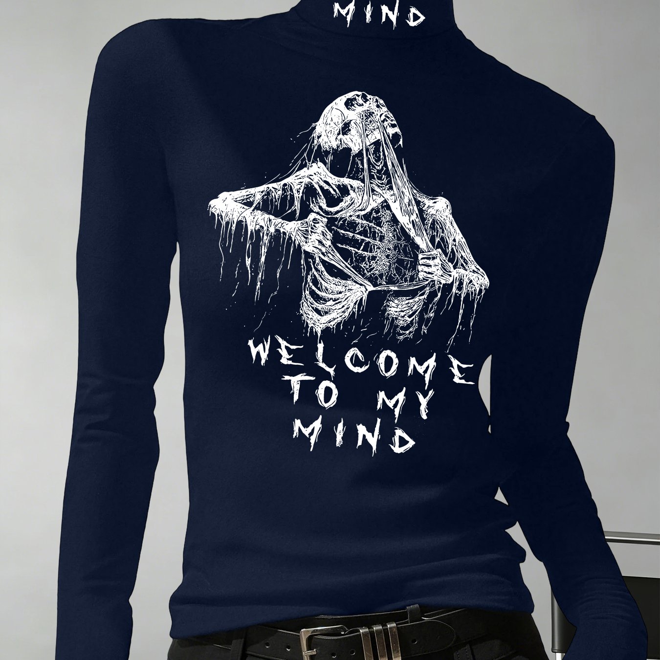 TEMU Y2k Letter Print High-neck Base Layer For Women, Street Style Slim Fit Inner Top
