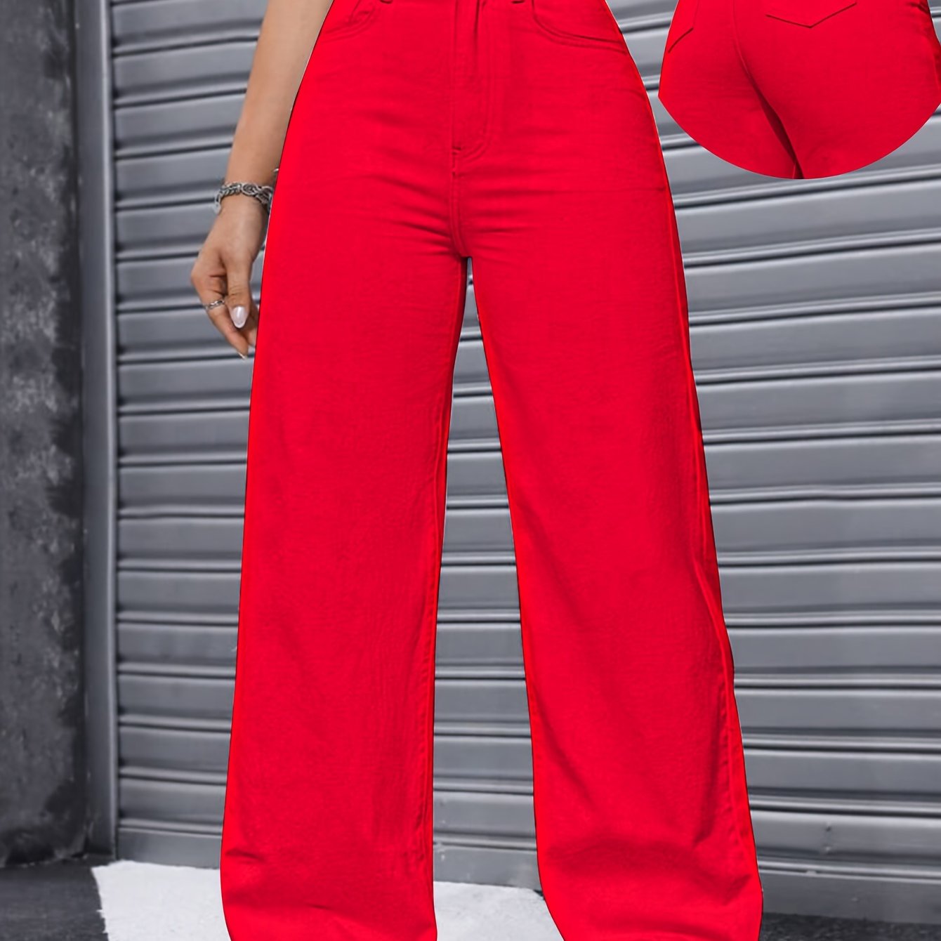 Versatile Elastic Rubber Waistband Women's Wide-leg Jeans