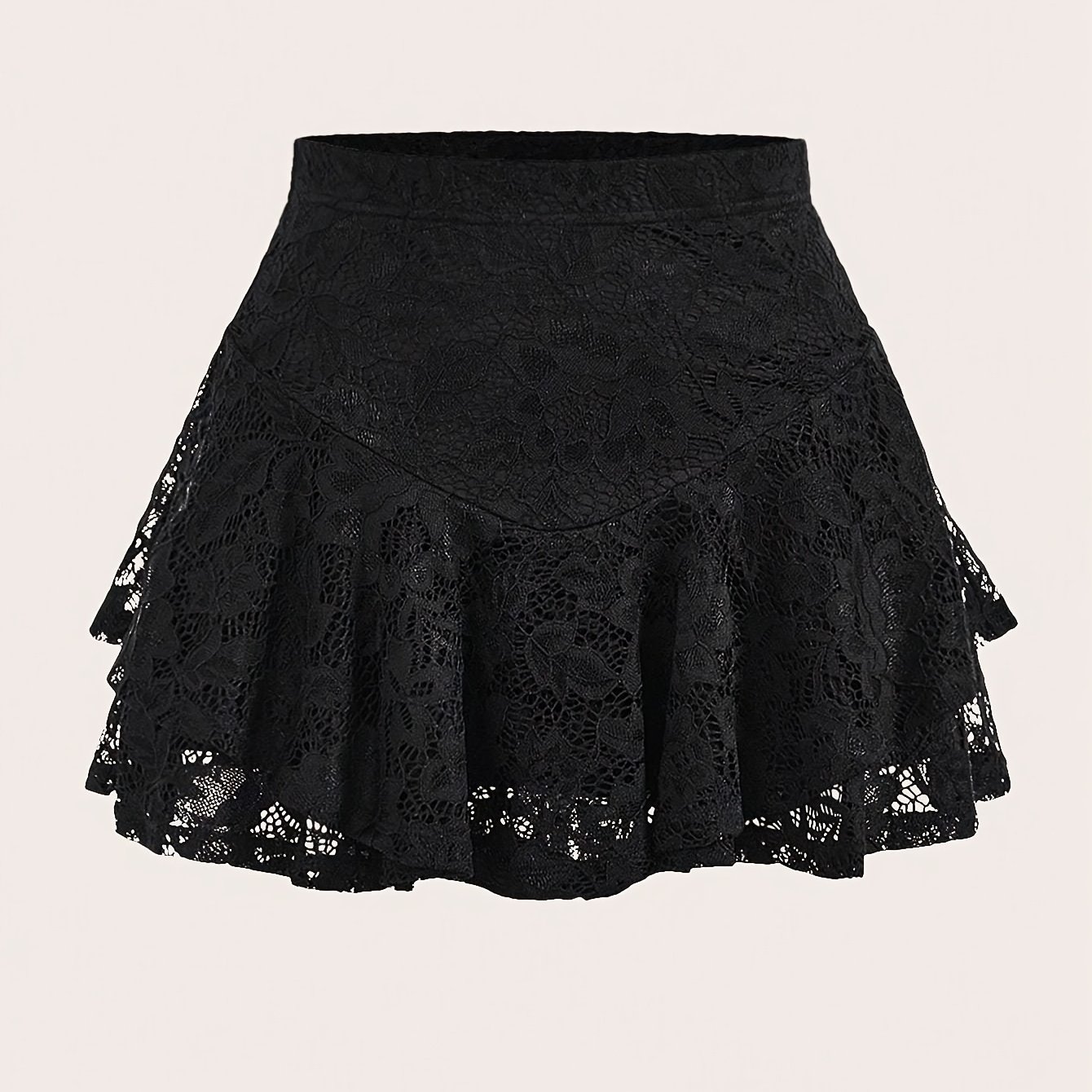 TEMU Women's Lace Trim Short Skirt, Low-waist Style, Lace Detail, Solid Color, Wear