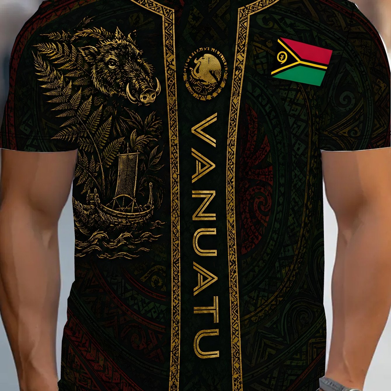 TEMU Vanuatu Tribal Island Jersey Men's Casual Graphic Print Short Sleeve T-shirt, Round Neck, Comfortable And Breathable, Fashionable For Summer