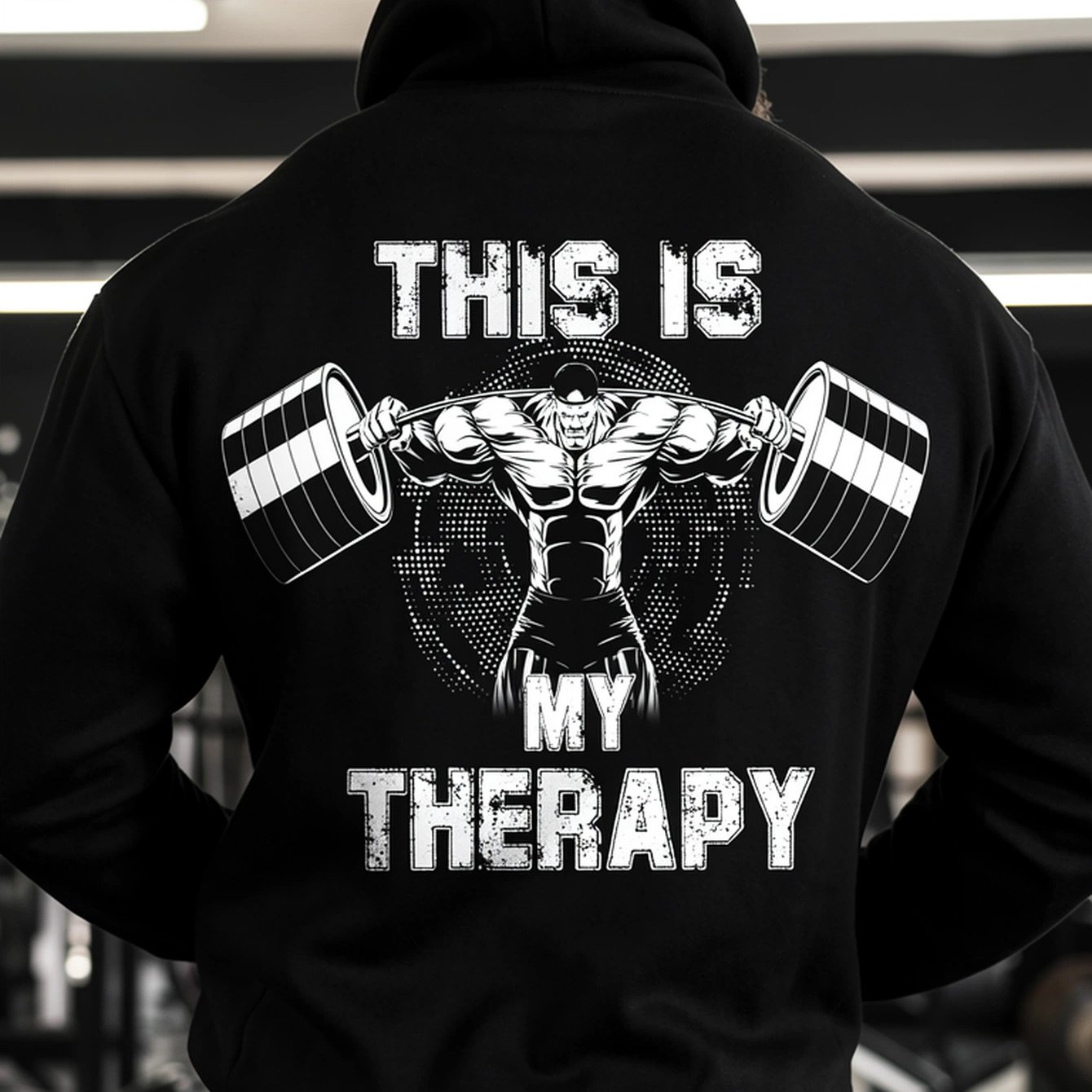 Image of Men's Heavyweight Gym Hoodie With Print And My Weightlifting Design Adjustable Hooded Sweatshirt, Kangaroo Pocket, Washable Workout Apparel, Bodybuilding Enthusiast