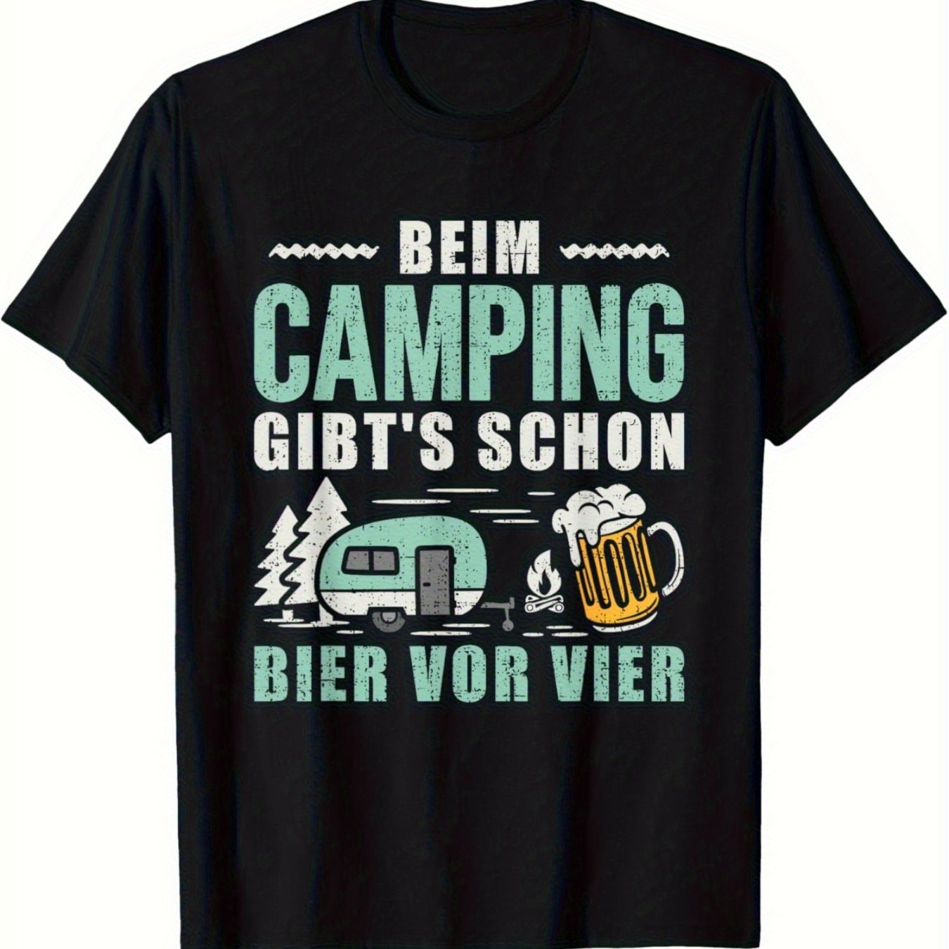Image of At Camping, 's Already Beer - A Vintage Graphic Tee Featuring A Retro Van And Pine , Perfect For Outdoor Lovers And