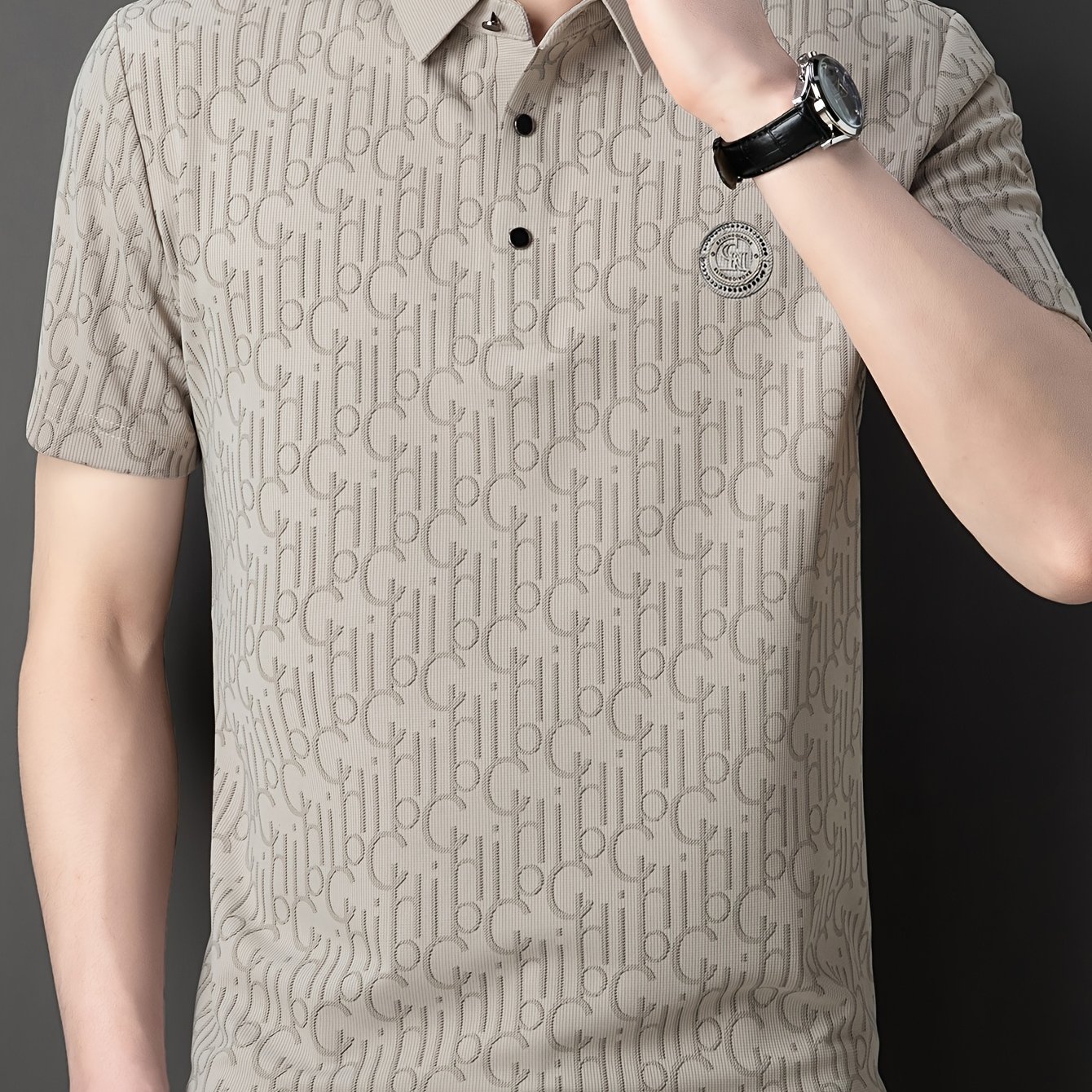 TEMU Men's Letter Print T-shirt, Lapel Short Sleeve Ironed Label Shirt, Basic Fit Trendy Streetwear Top, Summer Breathable Versatile Top