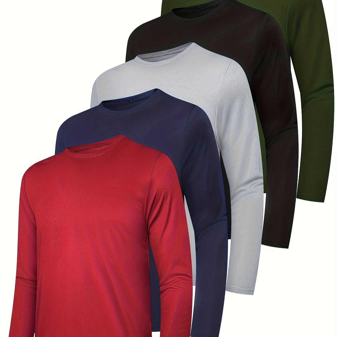 TEMU 5pcs Men's Sports And Leisure Long Sleeved T-shirt, , Breathable Quick Drying Solid Color Round Neck Sports Top