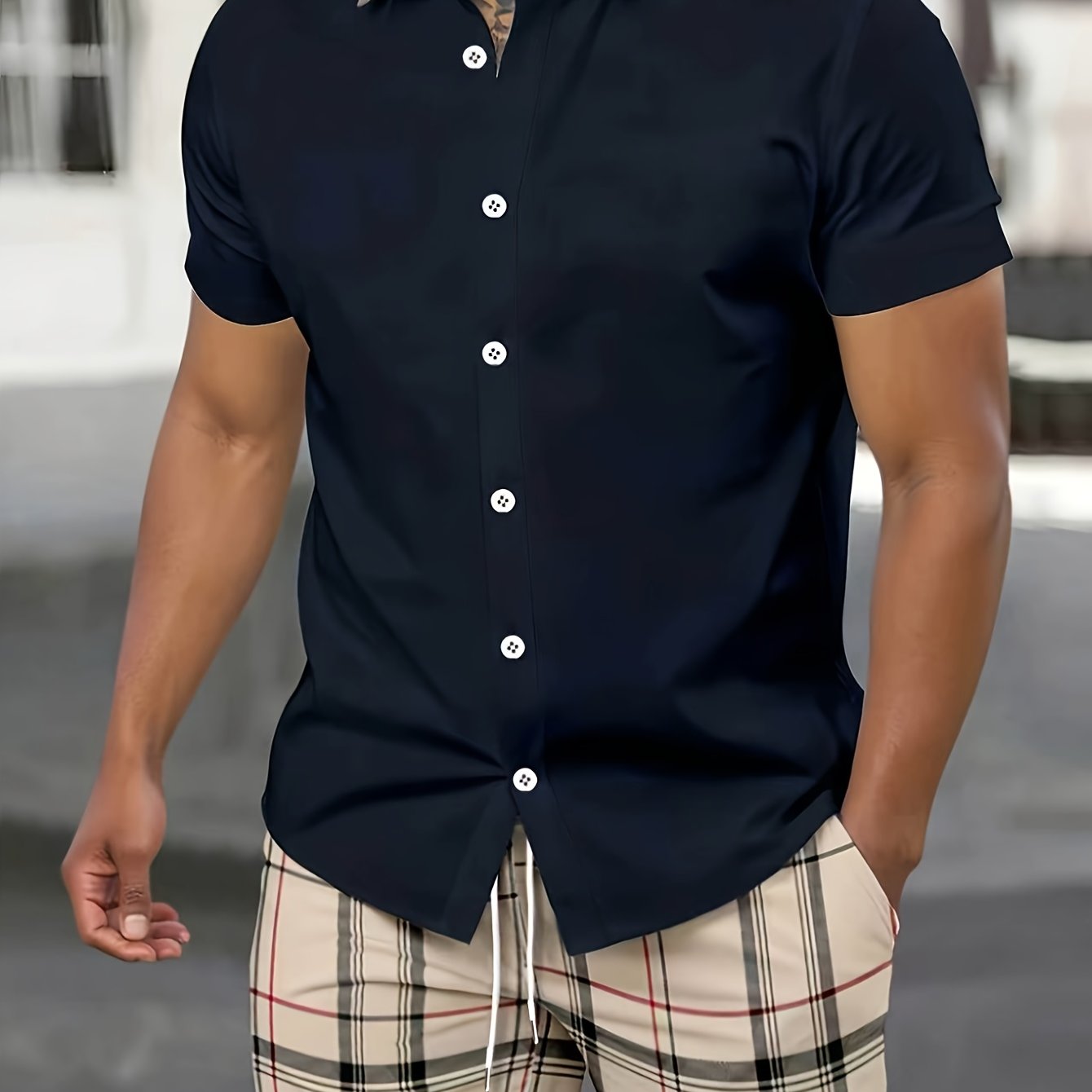 TEMU Completo da con camicia a maniche corte a quadri con stampa 3D e , set estivo in con pantaloncini a quadri, abbigliamento da in stile business