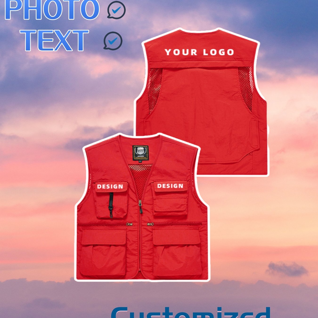 TEMU Custom Vest With Logo, Volunteer Work Uniform, Vest, Printed Multi-pocket Vest, Advertising Outdoor