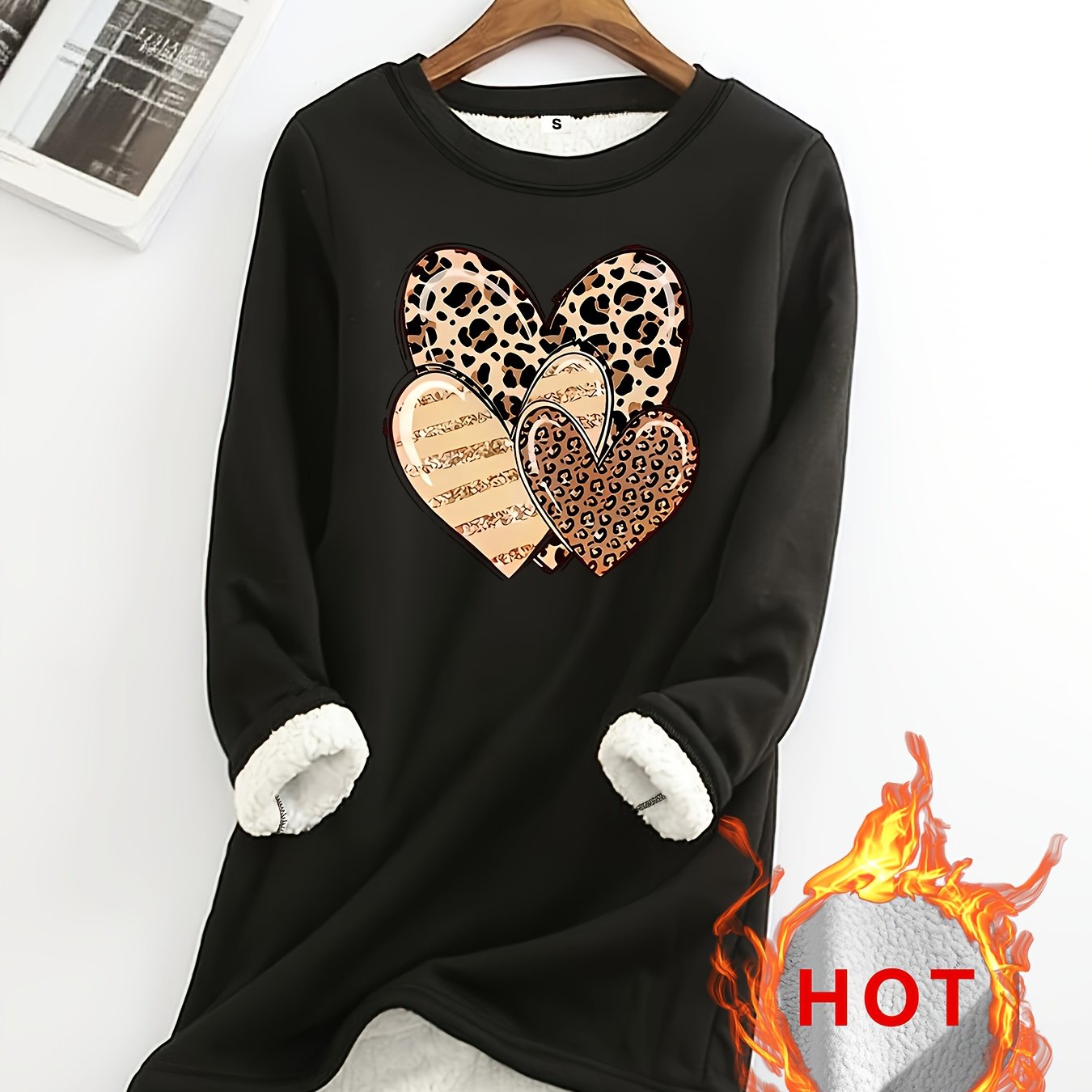 TEMU Plus Size, Plus Size Women's Printed Long Sleeve Fleece-lined Sweatshirt - Fall/winter Essential, Warm Lining For Days, Vibrant Prints, Casual