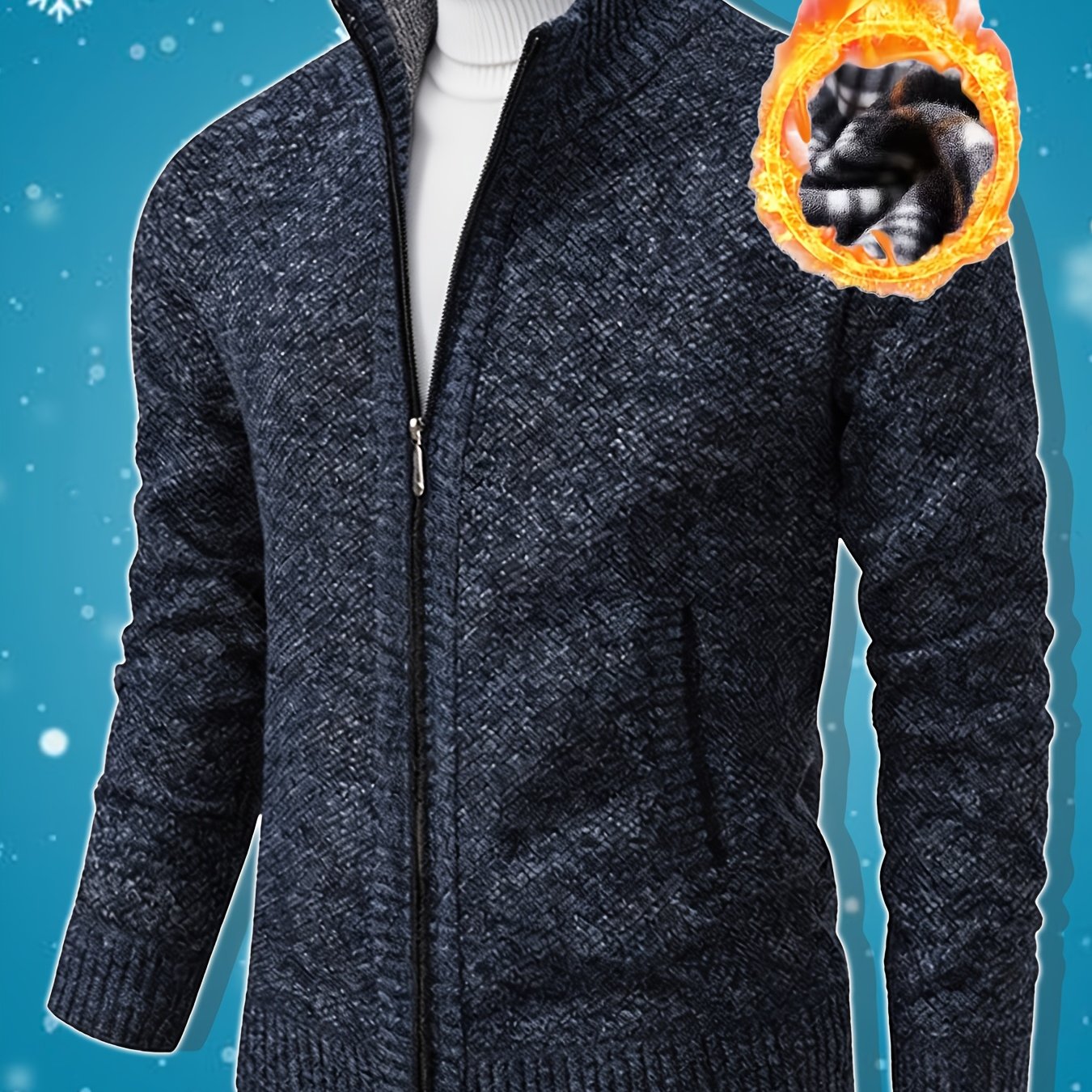 TEMU Single Piece Men's Stand Up Collar Zipper Knitted Jacket, With And Warm Texture, Slightly Elastic For Casual Wear, Multiple Colors From,