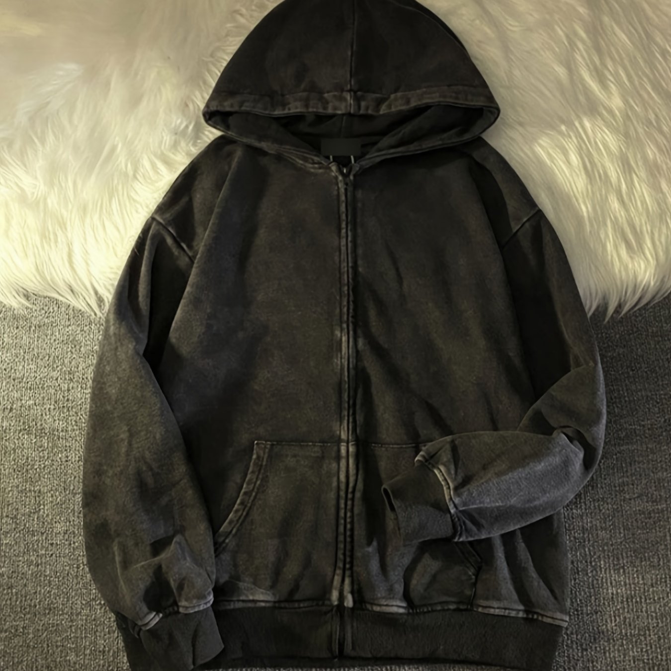 Trend American Hip Hop Street Retro Wash Cardigan Zipper Hoodie Cotton Kangaroo Pocket Men And Women Lovers Coat