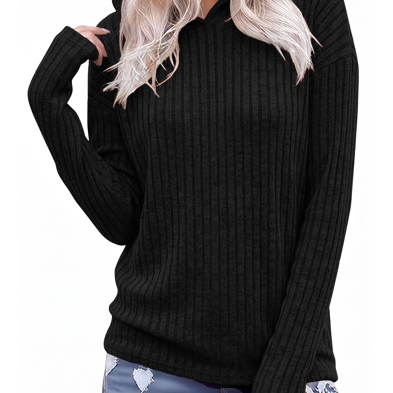 TEMU Women's Comfortable Top, Elegant Shirt, Fashion Loose Hooded Long Sleeve Pullover