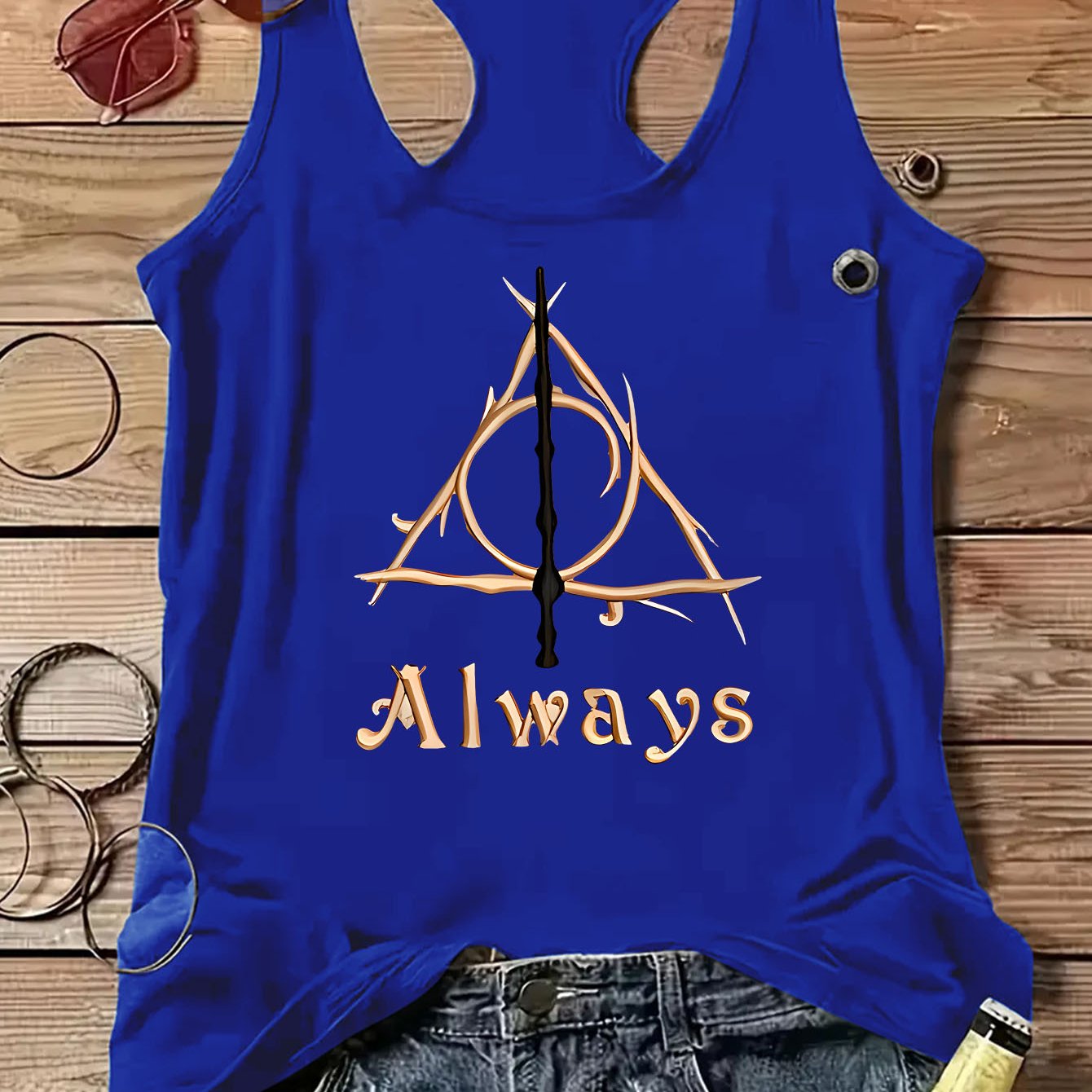 TEMU Harry Potter Deathly Hallows Y-back Vest, Wizarding World Pattern, Sleeveless Casual Comfortable Top, Suitable For Multiple , Daily Shopping,