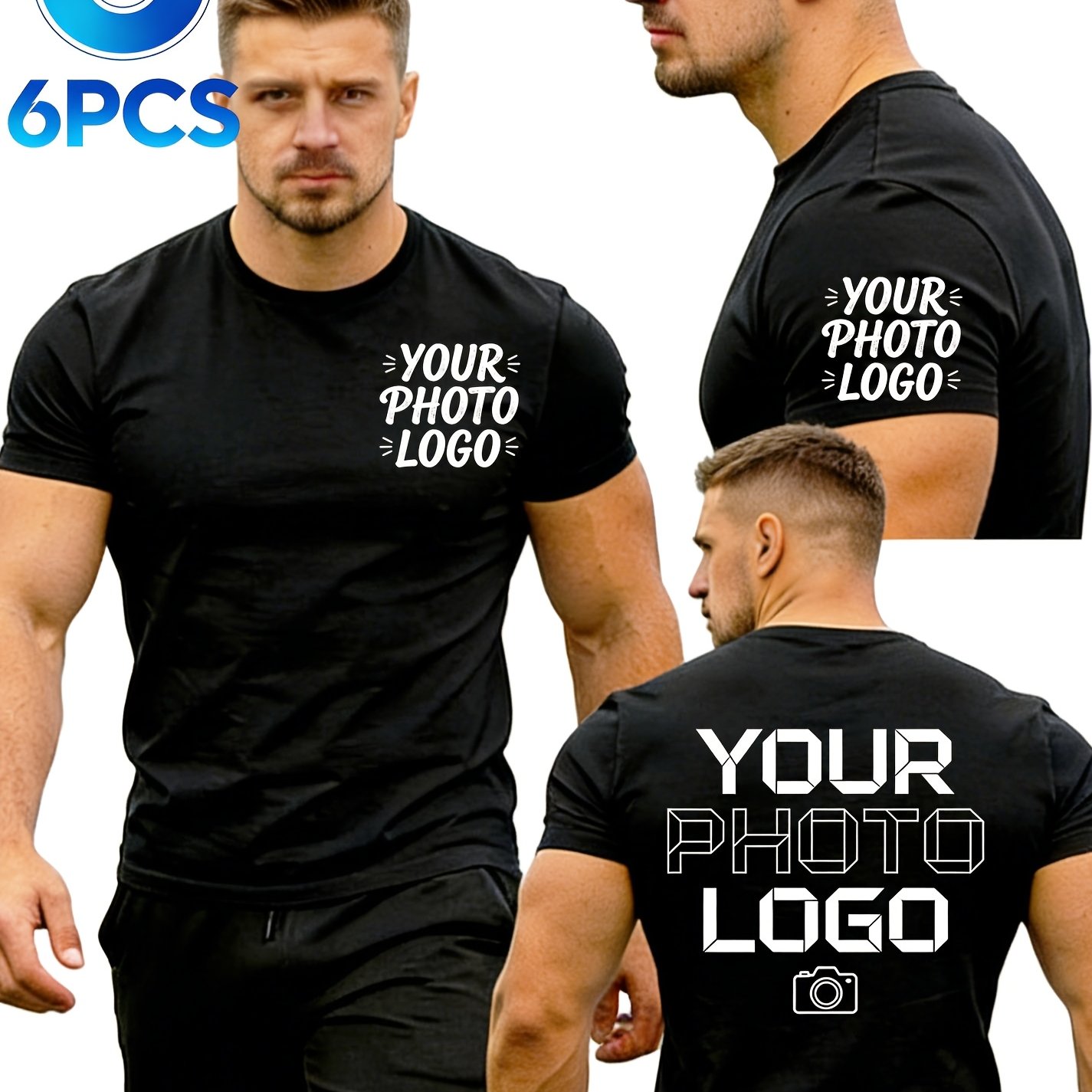 TEMU Custom 6pcs T-shirts, Customizable With 3-. Your Image/logo/family/ One/motivational Quote/landscape For Personalized Short Sleeves. Ideal Gift