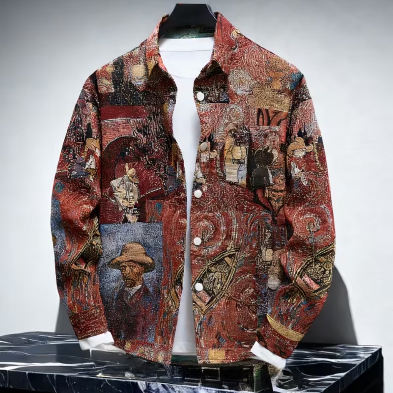 Plus-size Men's Long-sleeve Floral Shirt, Featuring Digital Prints, A Of Street And Modern Styles, With A Collar, Long Sleeves, Stretch, And A Casual , Plus Size