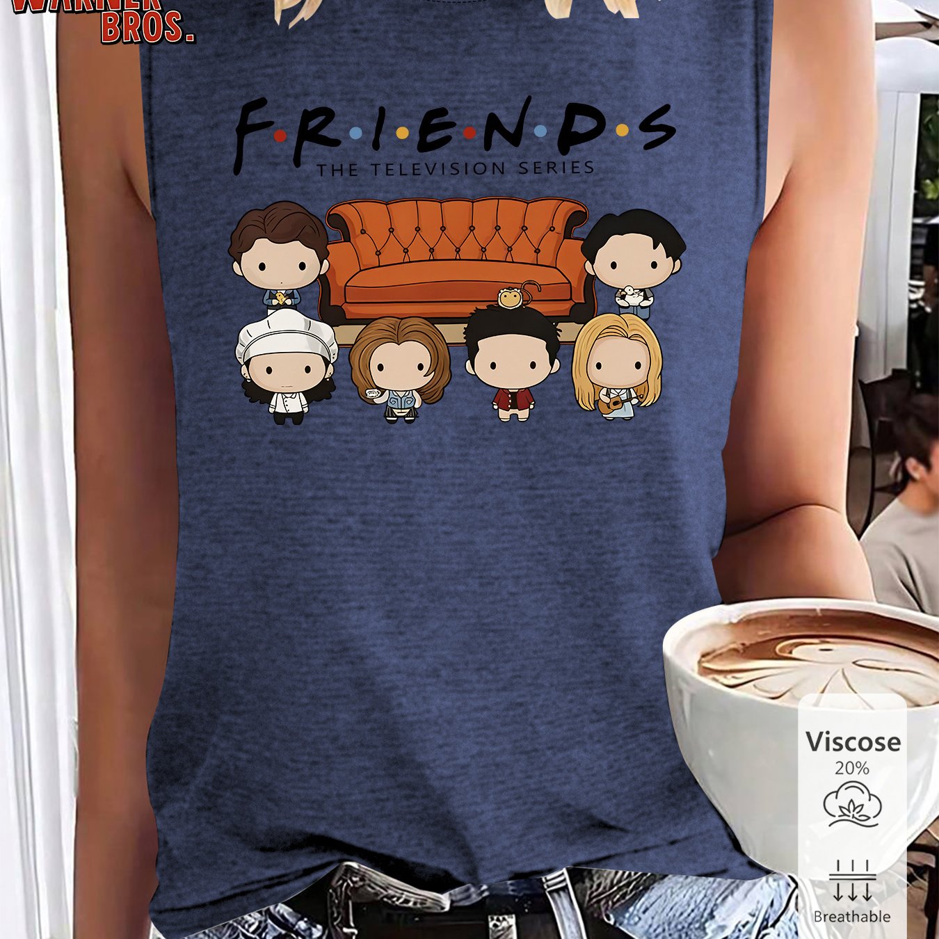 TEMU Women's Summer Wear, -version Character And Sofa Print, Round Neck Sleeveless Top, 90s Classic Movie Warner . Fashion Casual Daily Vacation