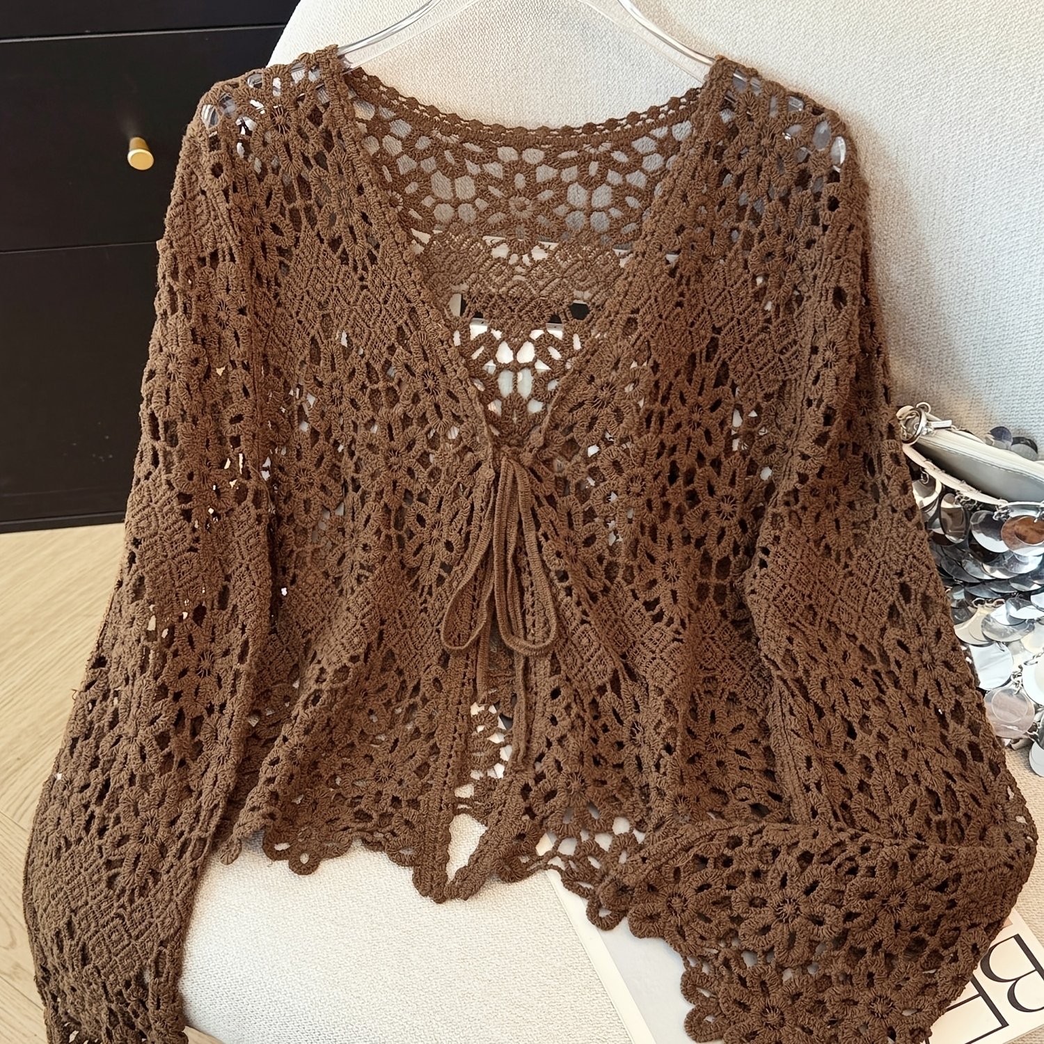 TEMU New Lace Hollow Long Sleeve Sweater Thin Jacket Women's Cardigan Top