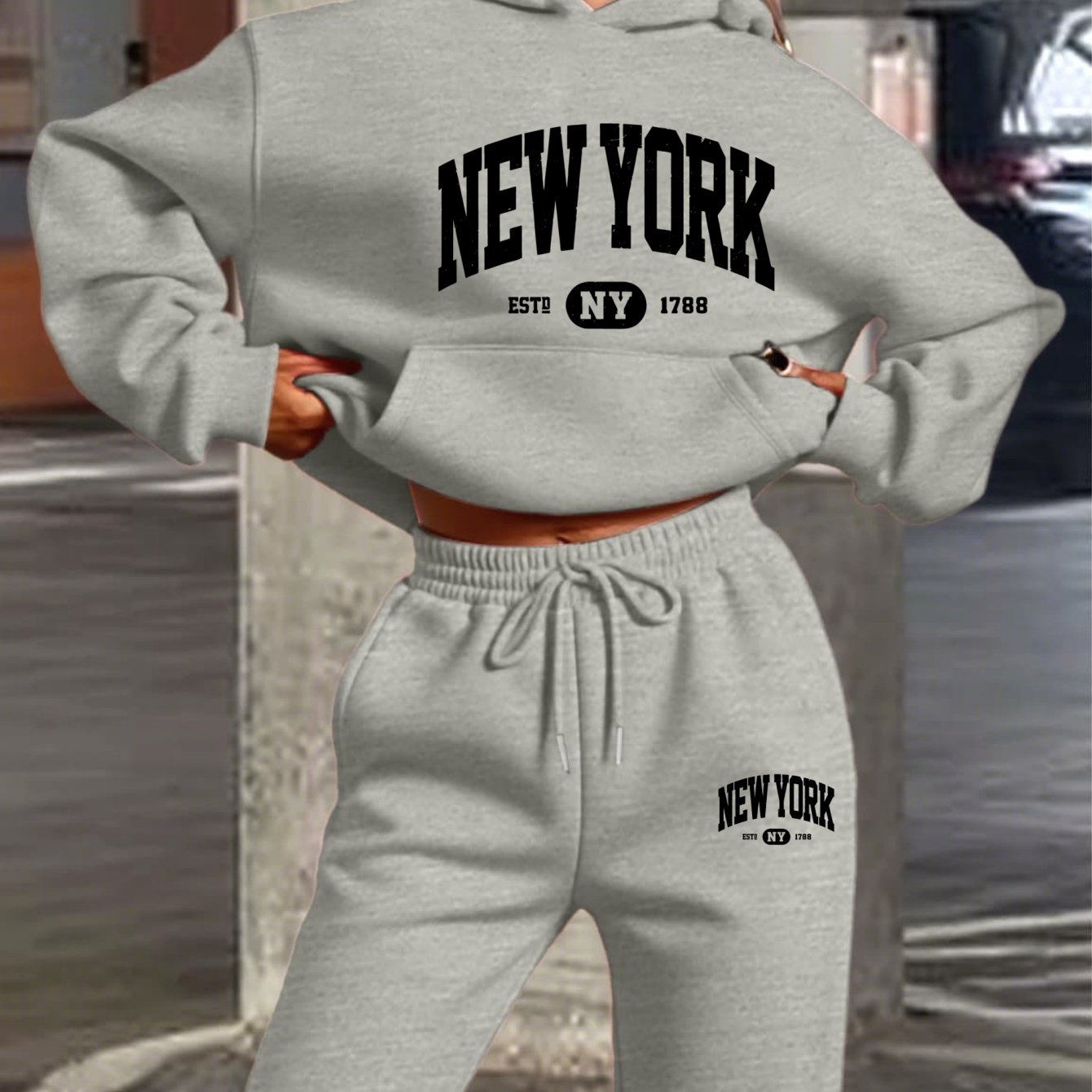 TEMU Conjunto de sudadera con capucha y pantalón para mujer con estampado de , conjunto de sudadera casual de larga, sudadera casual Y, ajuste