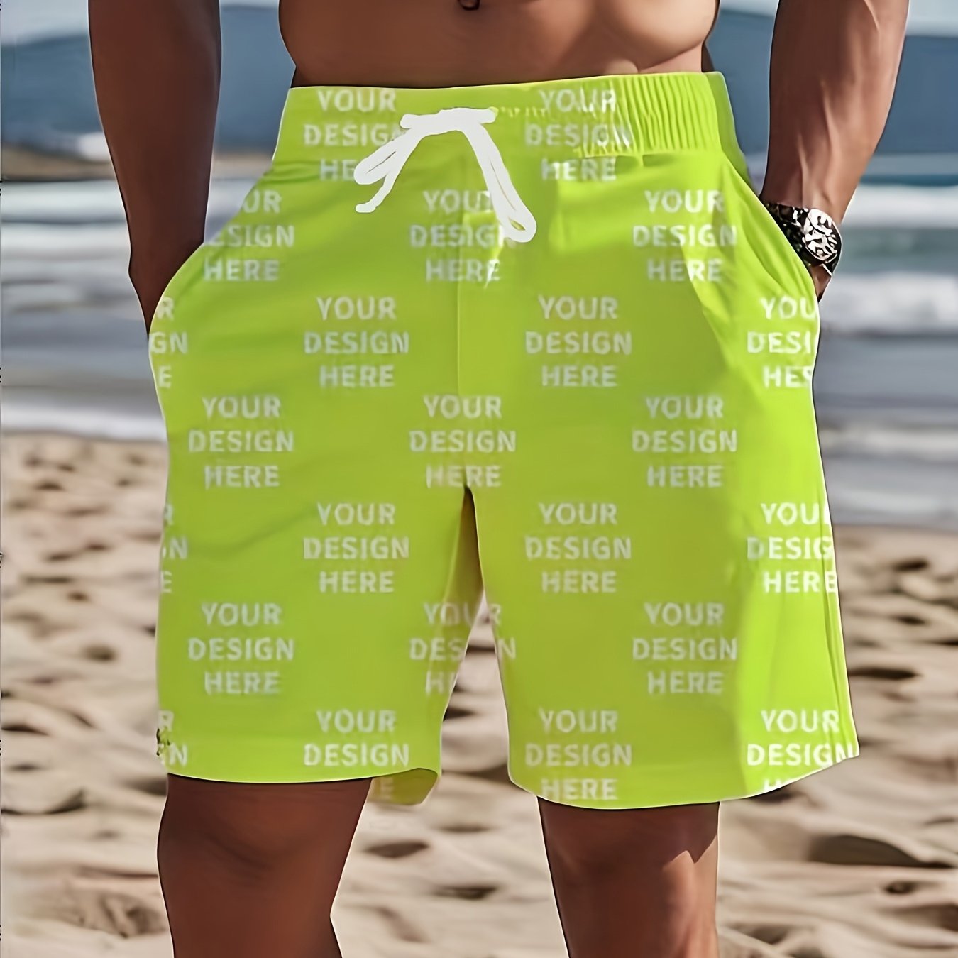 TEMU 2026 Men's Custom Beach Shorts Printable Photo/text/logo, Versatile Casual Swim Trunks Perfect For Husband Or Boyfriend On Valentine's Day, For