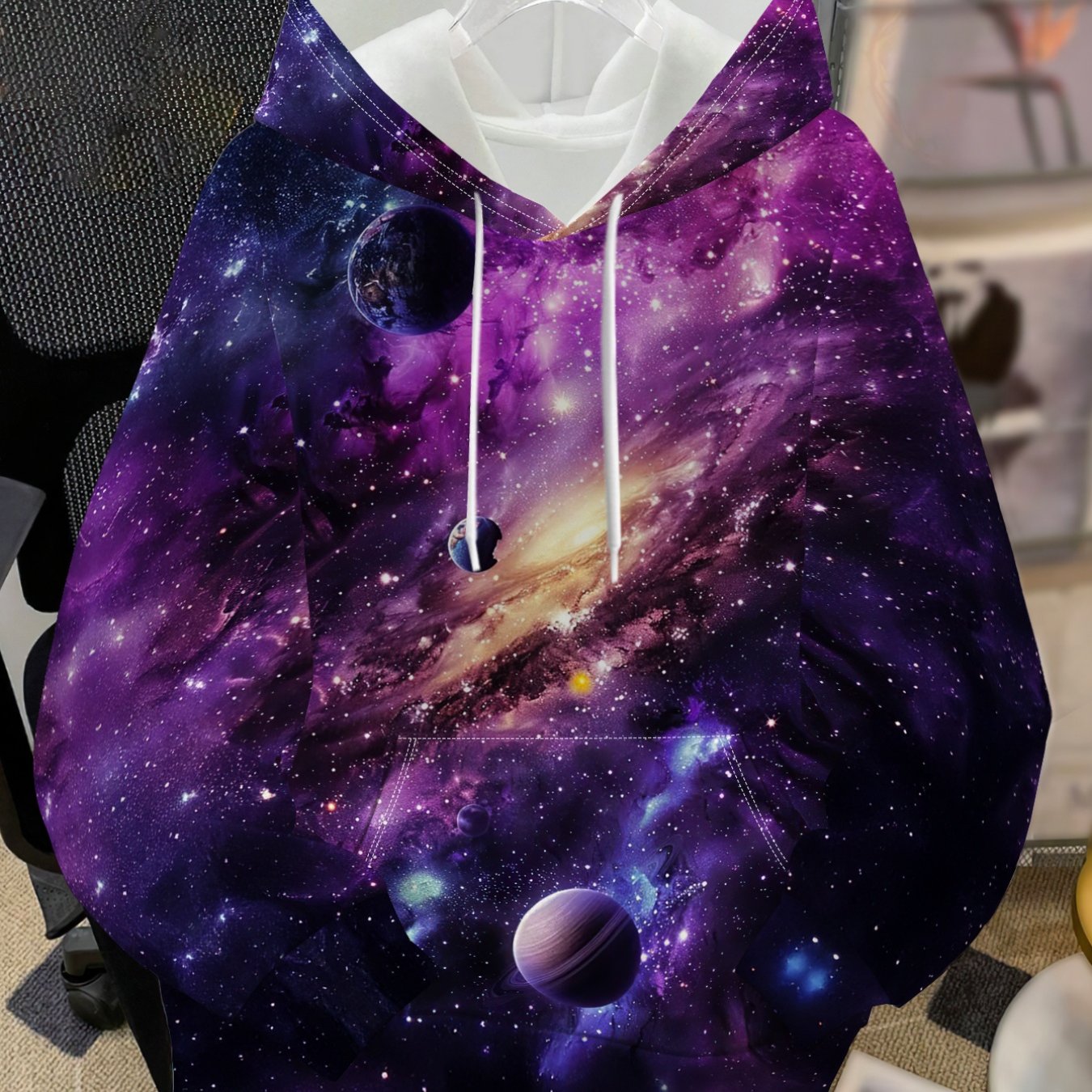 TEMU Men's Fall Winter Trendy Space Print Hoodie, Streetwear Cool Planet Nebula Printed Loose Casual Pullover Hooded Sweatshirt, Teen Fashion