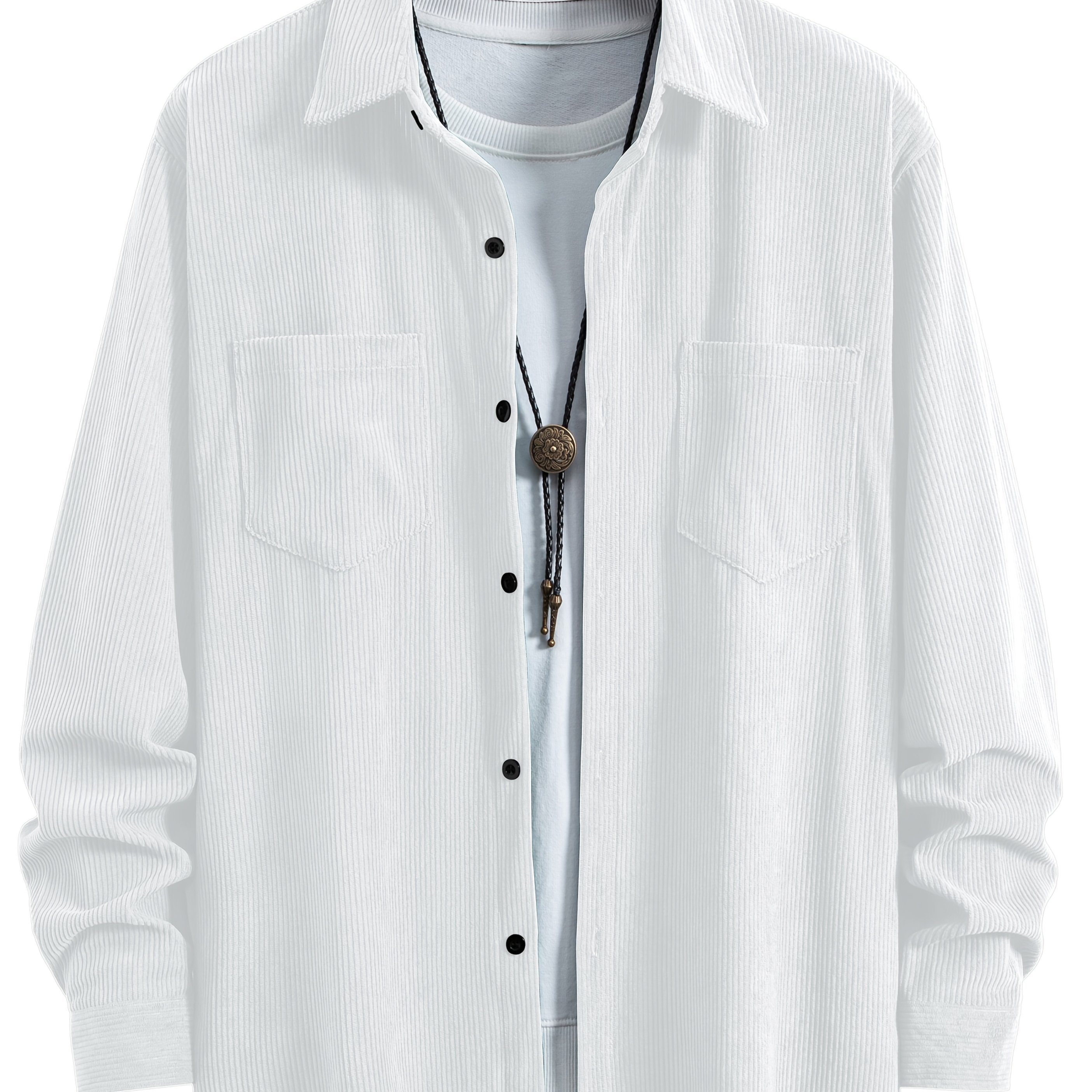 TEMU Men's Fashion Lapel Button Cardigan, Spring And Autumn Casual Solid Color Corduroy Lapel Shirt With 2 Pockets, Versatile Shirt Jacket For Men