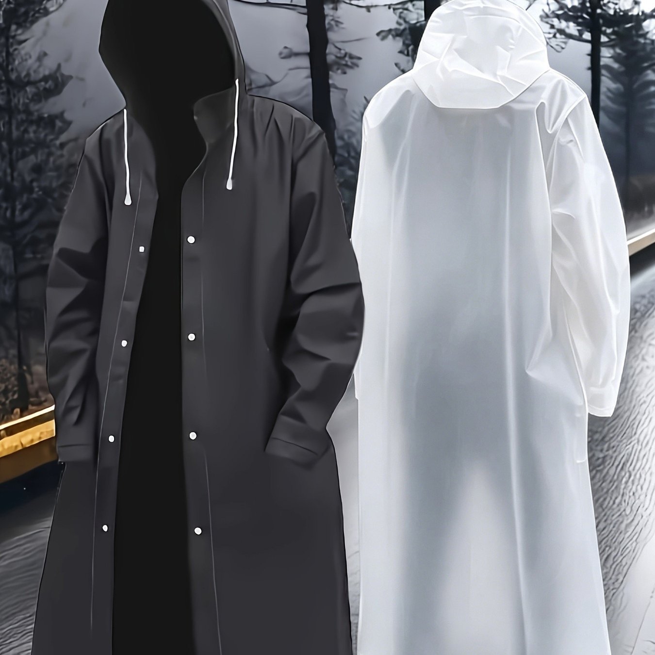 TEMU Ensemble de 2 imperméables à capuche boutonnés, respirants et tendance - Ponchos épais réutilisables en EVA, adaptés aux adultes, conçus pour la