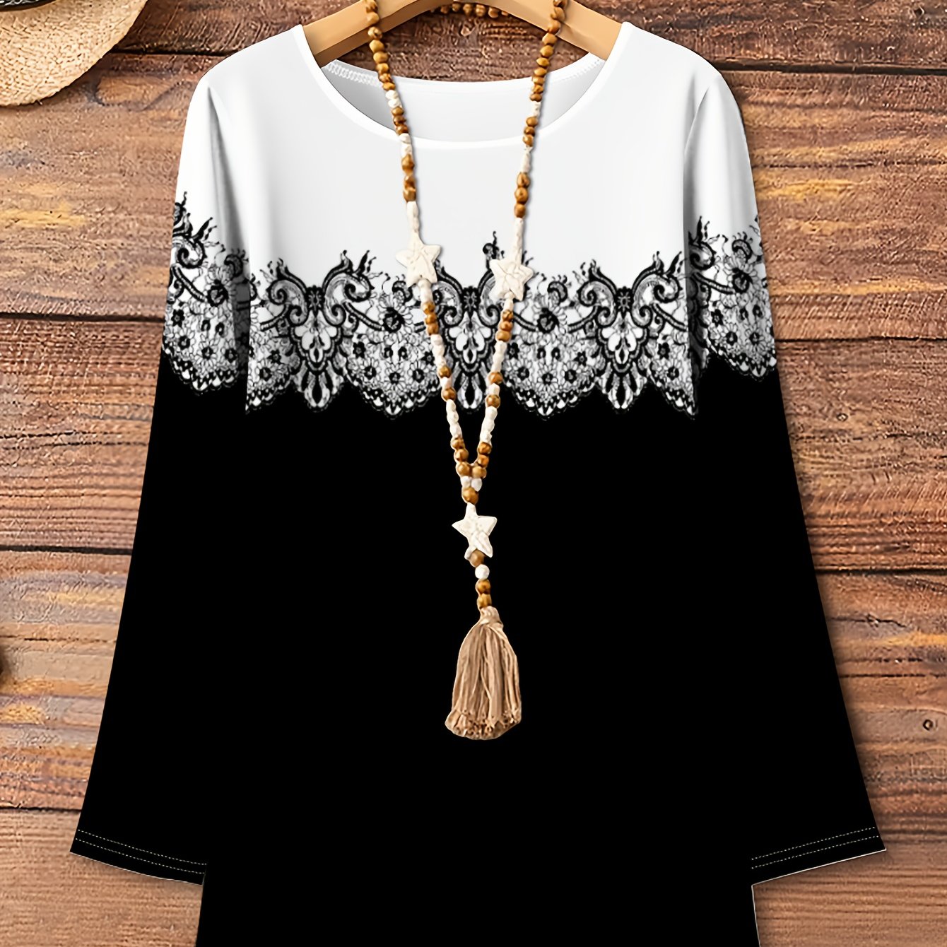 TEMU Plus Size, Plus Size Women's Autumn/ Printed Casual Crew Neck Long Sleeve T-shirt, And Machine Washable, Suitable For And Outdoor Wear
