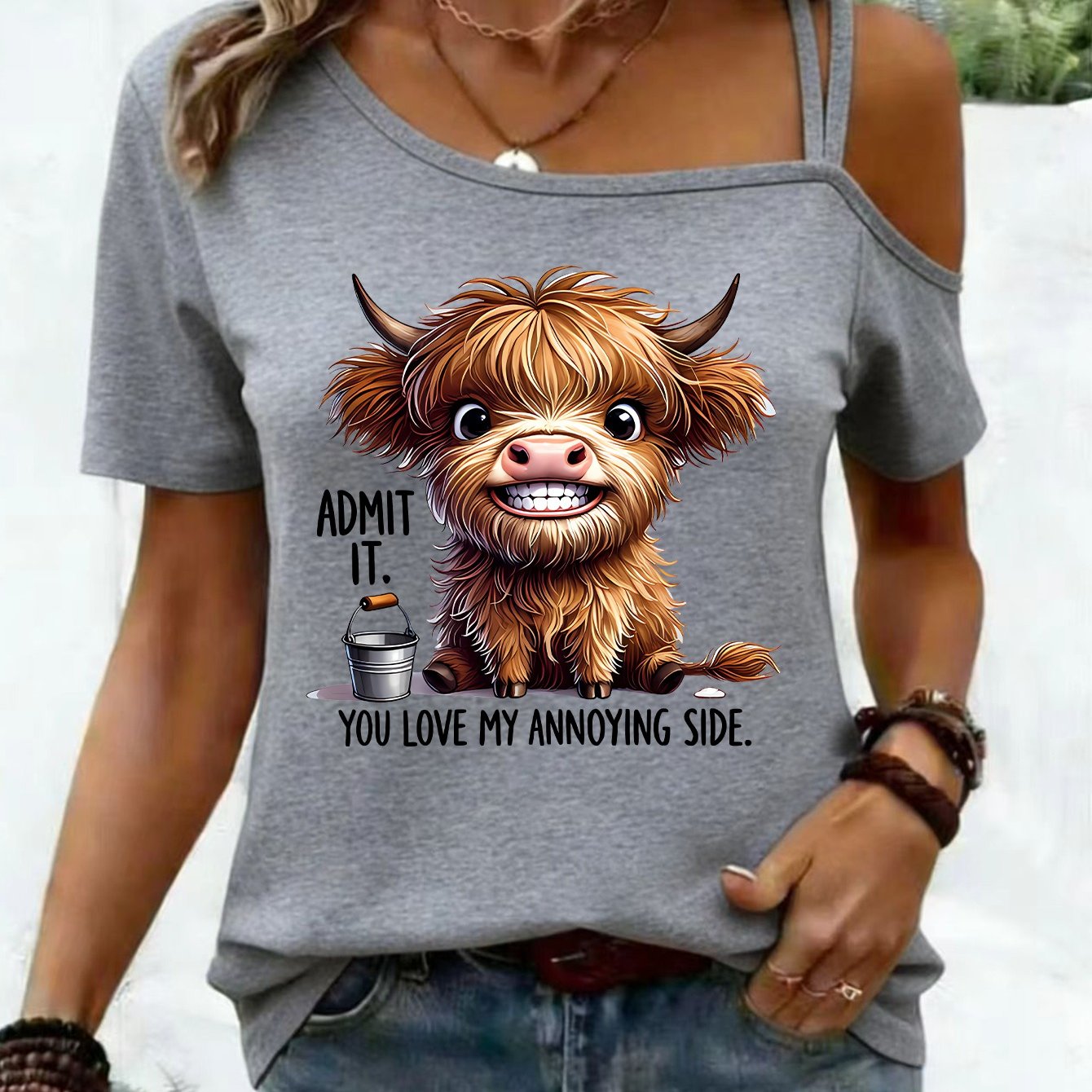 TEMU Fun Highland Cow Print Spaghetti Strap T-shirt, Highland Cow T-shirt, Cheap And Cute Women's Shirt, Masquerade Costume, Cosplay Costume, Ladies'