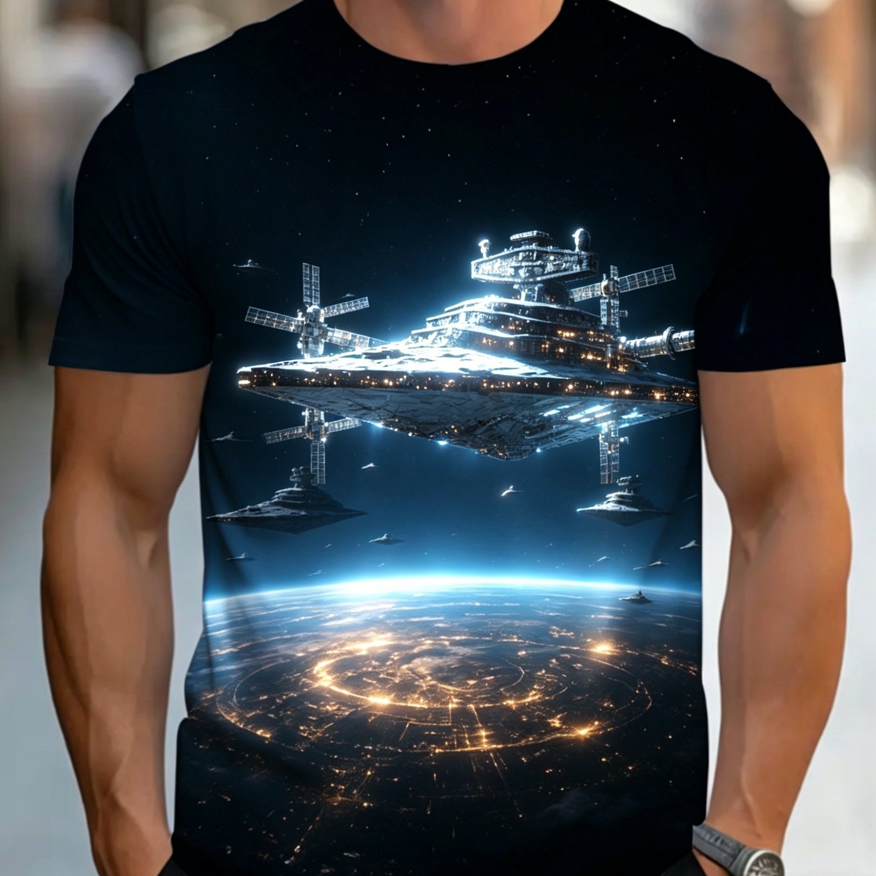 TEMU Trendy 's T-shirt With Star Earth Orbit [printed Design-not Textured]