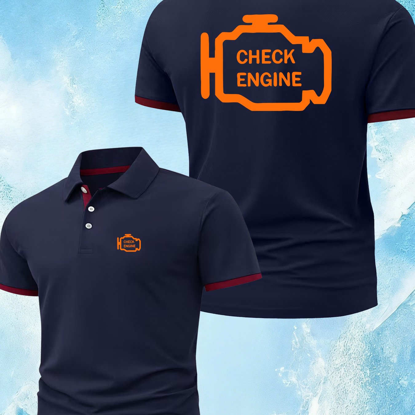 TEMU Polo da con , motivo luce di controllo motore auto, polo da golf con e polo, tessuto confortevole, polo casual versatile e confortevole