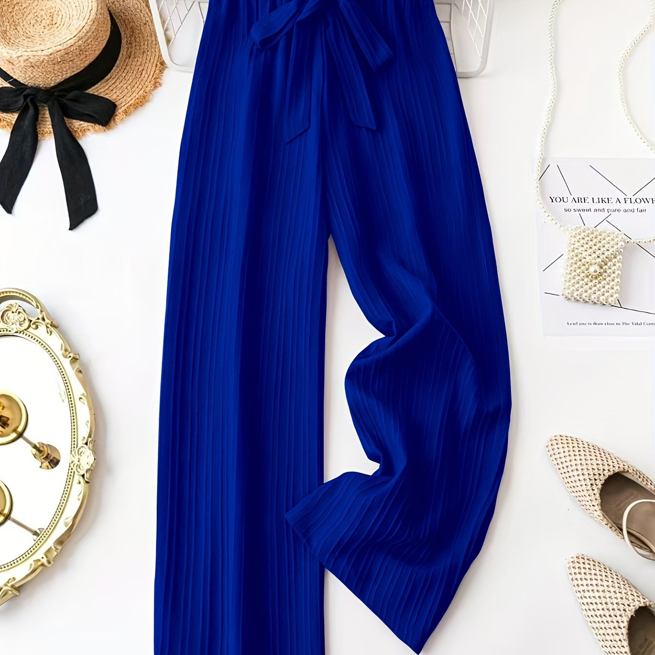 TEMU (cat Ear Special Edition Number Yy0511215) Cross-border In-stock Wide-leg Pants, European And American Export Women's Pants, Solid Color Belt