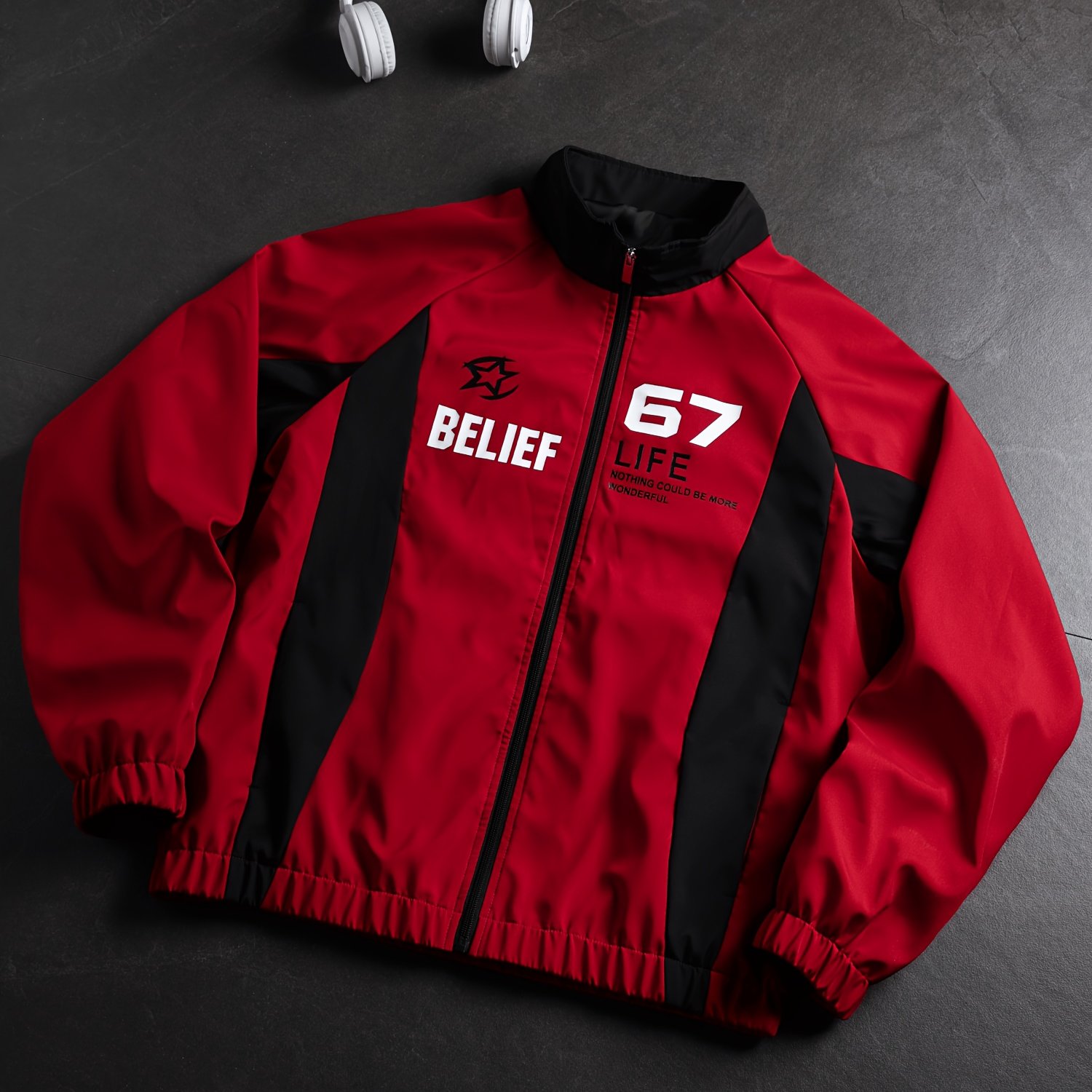 TEMU Men's Colorblock Collar Jacket, Parka, Letter Print Loose Top, Tactical Style Jacket, Stylish Outdoor Piece, Track Jacket