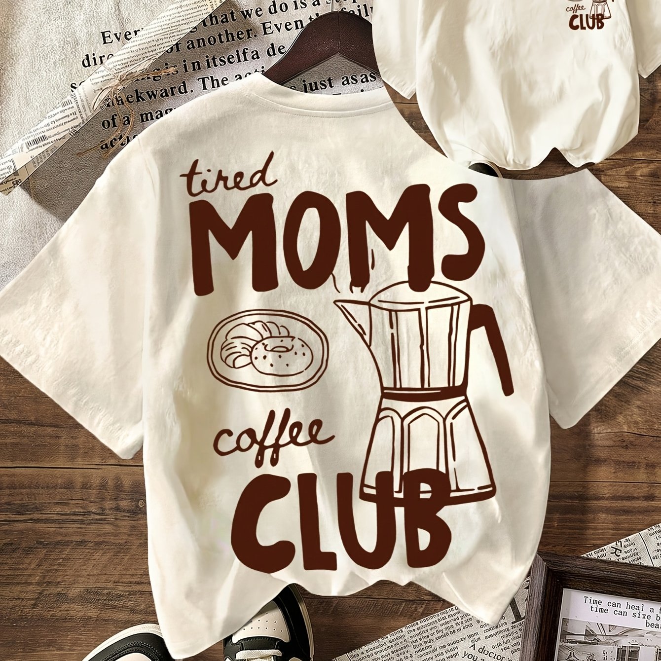 TEMU Coffee Trendy Iced Coffee Espresso Graphic T-shirt Summer Women's Clothing, Women's Casual Solid Color Round Neck Short Sleeve -shirt
