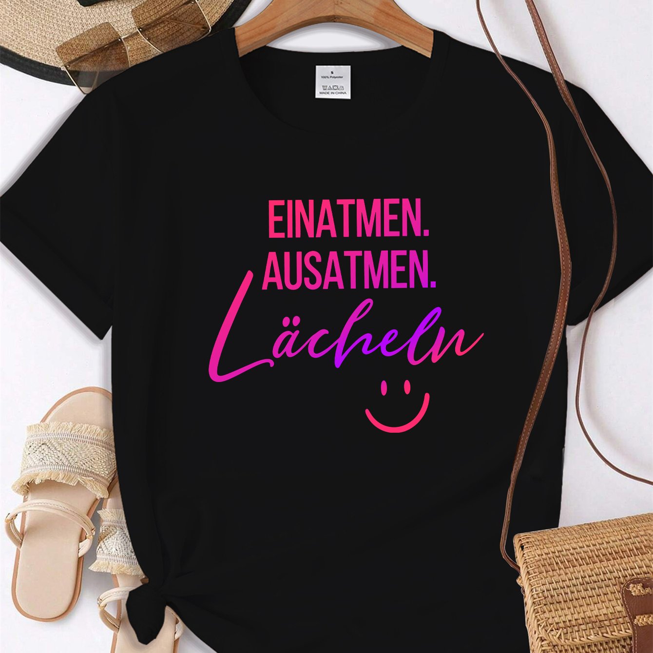 Image of Women's Plus Size . . Print Short Sleeve T-shirt, Casual Crew Neck Summer Graphic Tee, Boho Nature-inspired Basic Top
