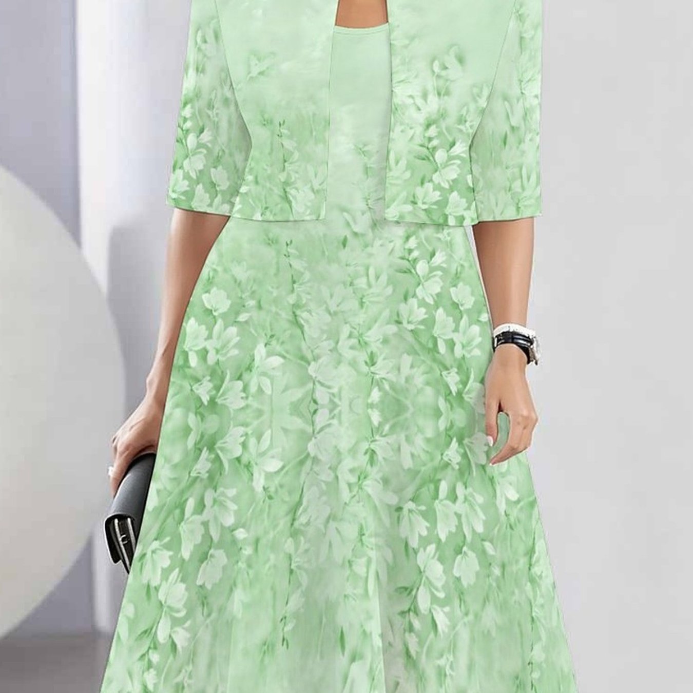 Elegant & Chic Women's Everyday Set (short-sleeve Jacket + Round Neck Cami Dress)featuring An Geometric Floral Print, This Versatile Outfit Is Perfect For Daily Wear, Travel, Or Evening Dates