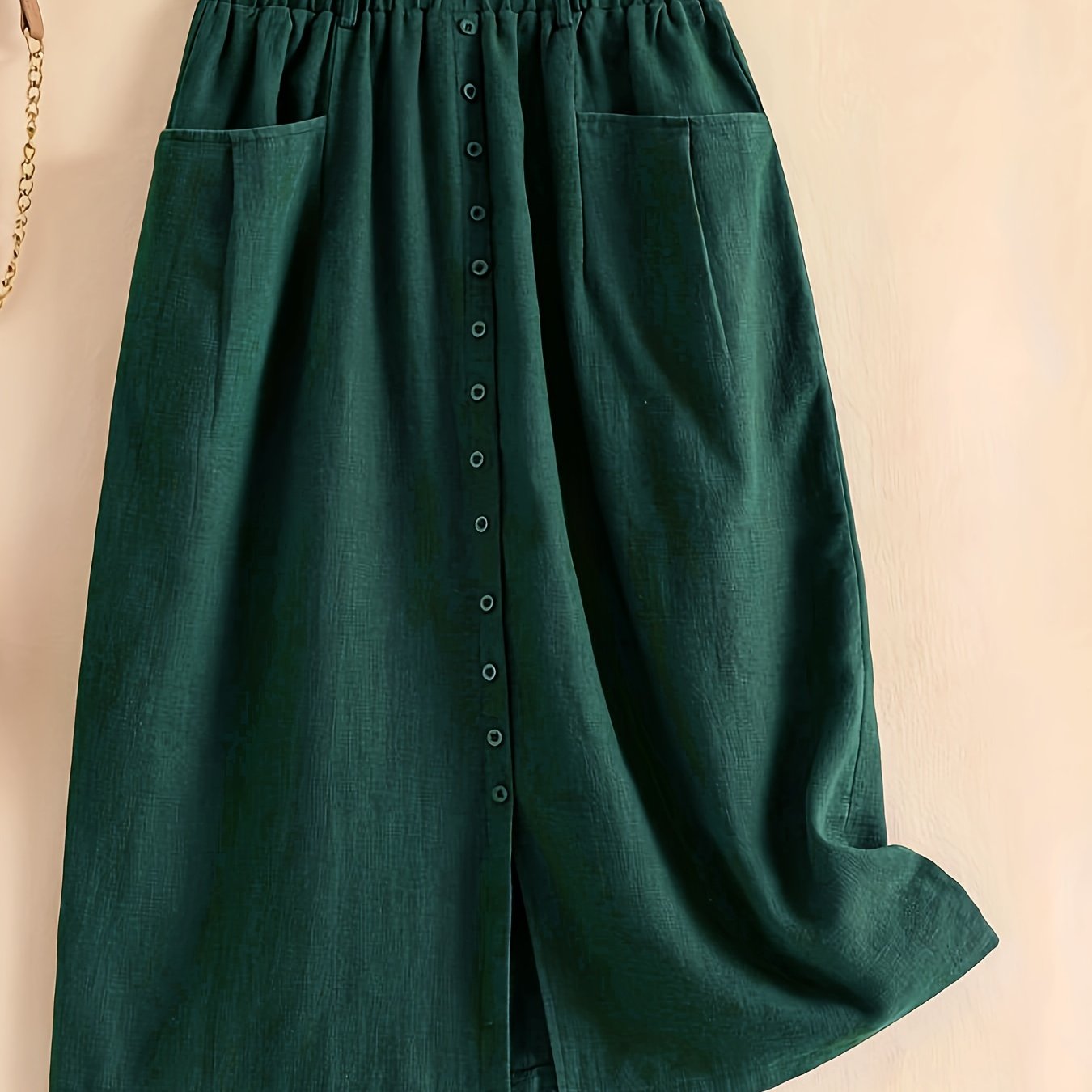 Spring/summer/autumn Lightweight Korean-style Vintage Linen Loose Skirt With Elastic Waistband And Pockets, Mid-length Women's Skirt