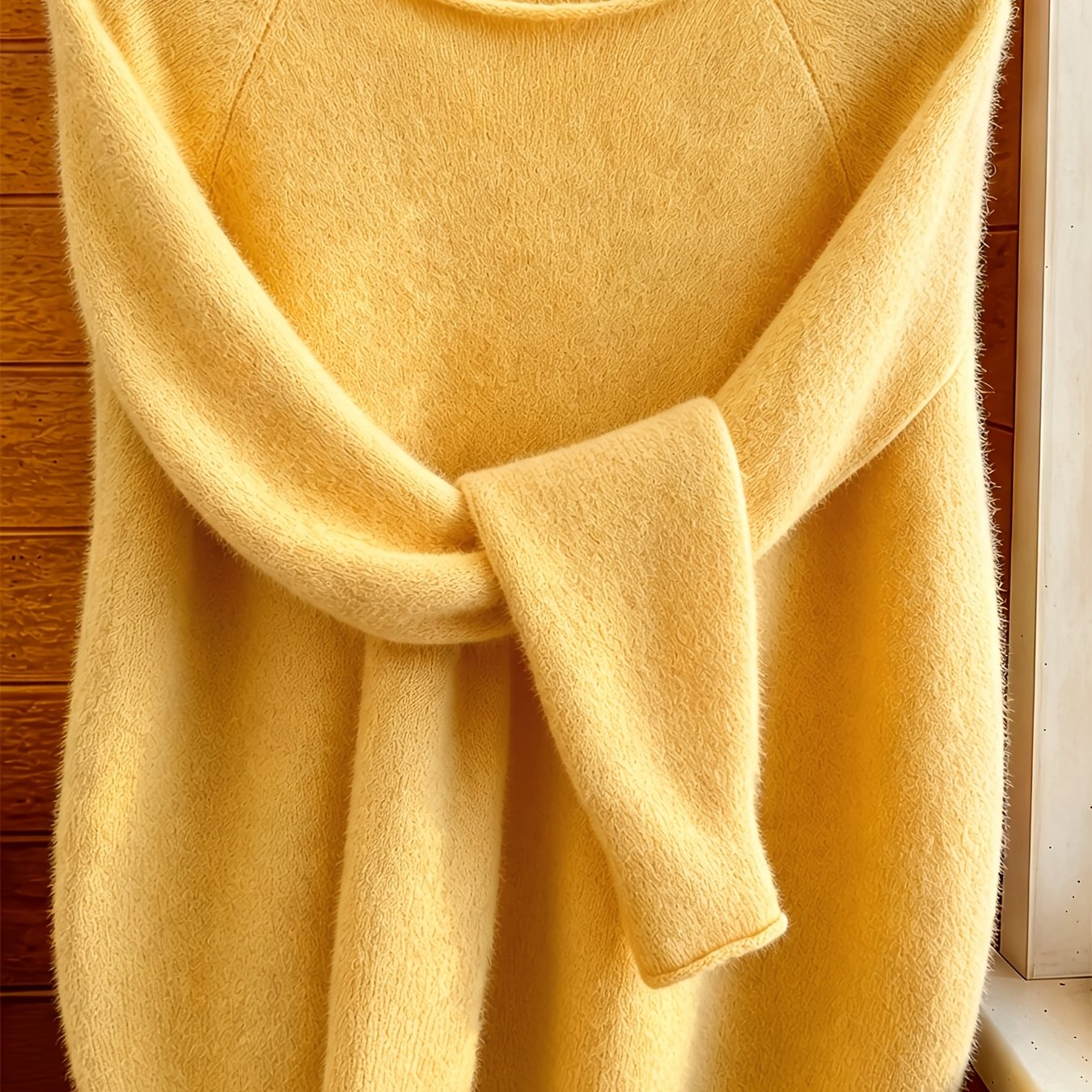 TEMU Solid Color Simple Rolled Hem Crew Neck Plush Feel Sweater Top, Autumn/winter Loose Fit Casual Versatile Women's Sweater, Fashionable Elegant