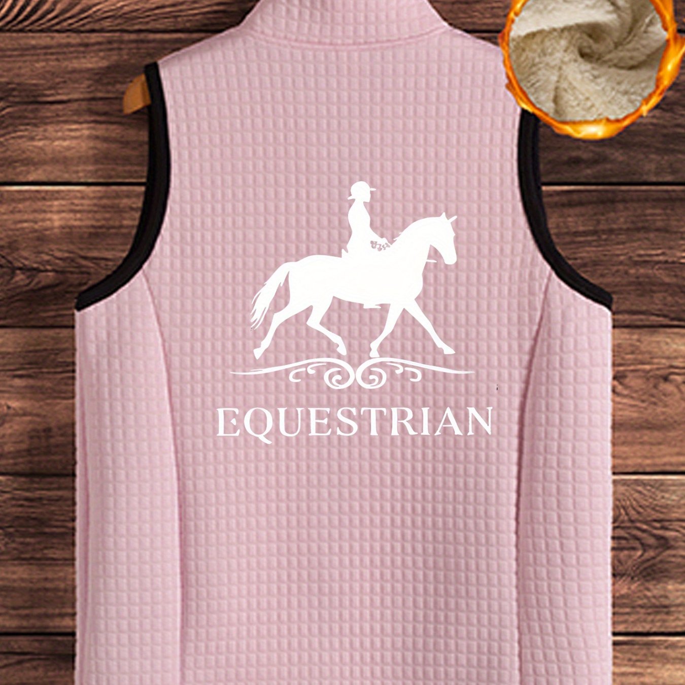 TEMU Women's Casual Fleece Vest With A Pony Pattern Print And Zipper, A Sleeveless Coat Made Of Fleece For Autumn And Winter, Featuring Pockets
