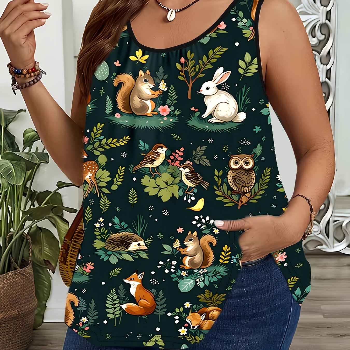 TEMU Plus Size - Plus Size - Plus-size Women's Tank Top Animal Prints, A Loose-fitting Sleeveless For Summer To Hide Any