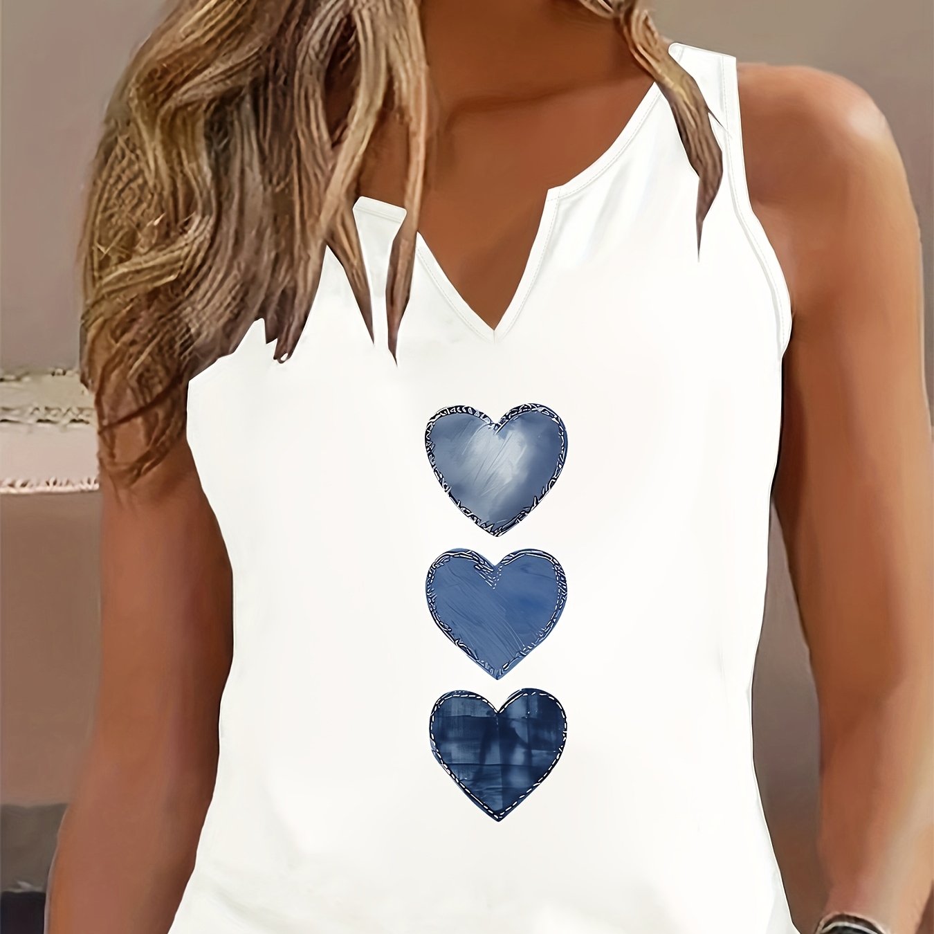 TEMU Women's Casual V-neck Sleeveless 2d Pattern Printed Vest, Summer And Spring Sleeveless Casual Top, Women's Fashion Trendy Elegant Casual Vest