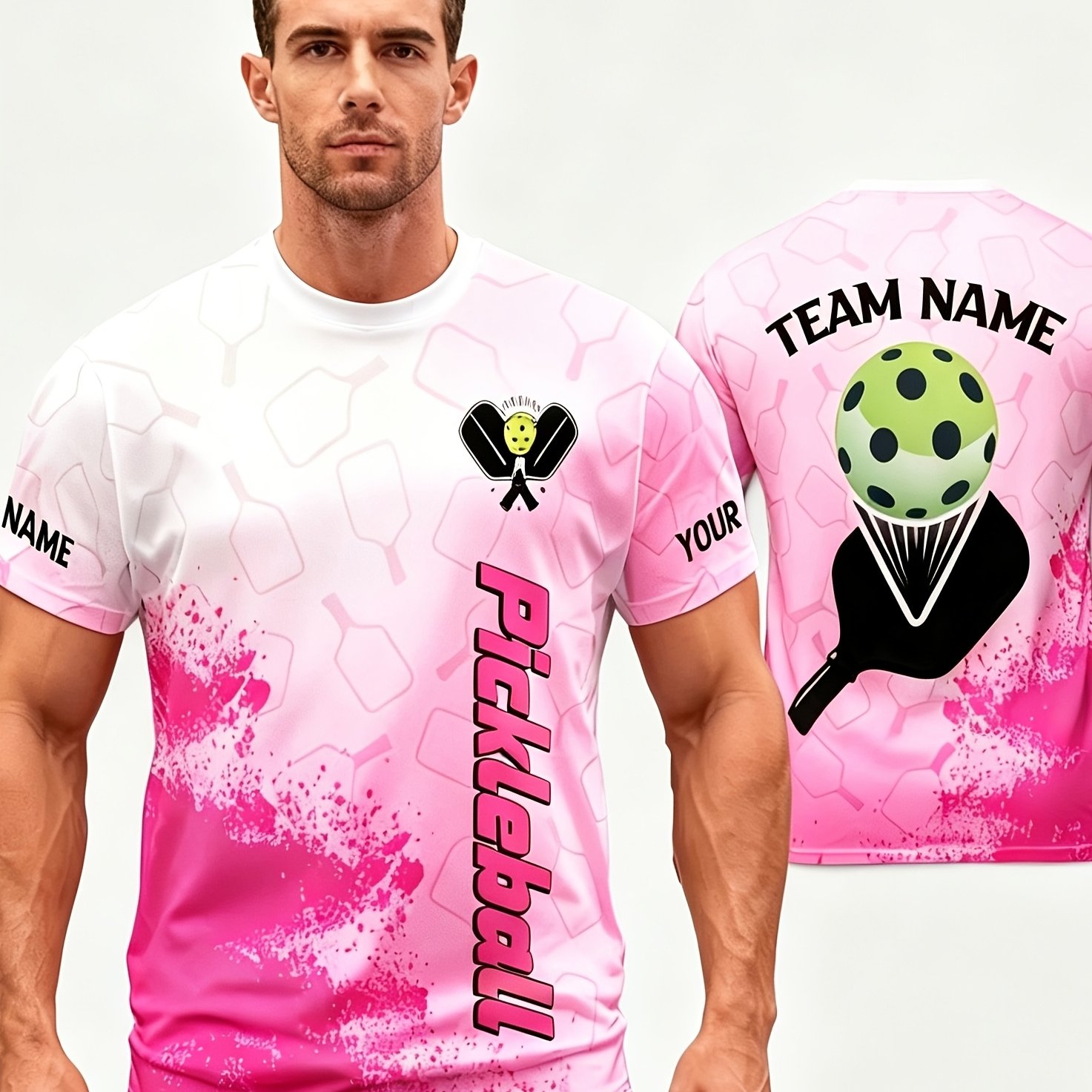 TEMU [men's Pickleball Shirt, T-shirt] - Personalized Name/team Logo Print And , Breathable Summer Sportswear, Suitable For Pickleball Matches And