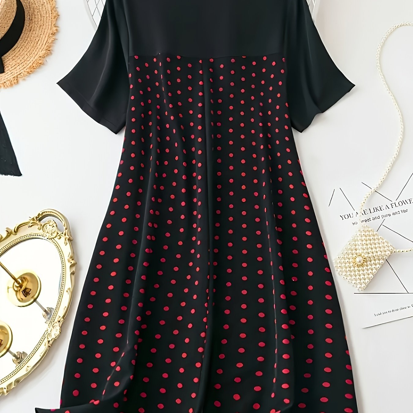TEMU Plus Size, Plus Size Polka Dot Print Women's Loose T-shirt Dress