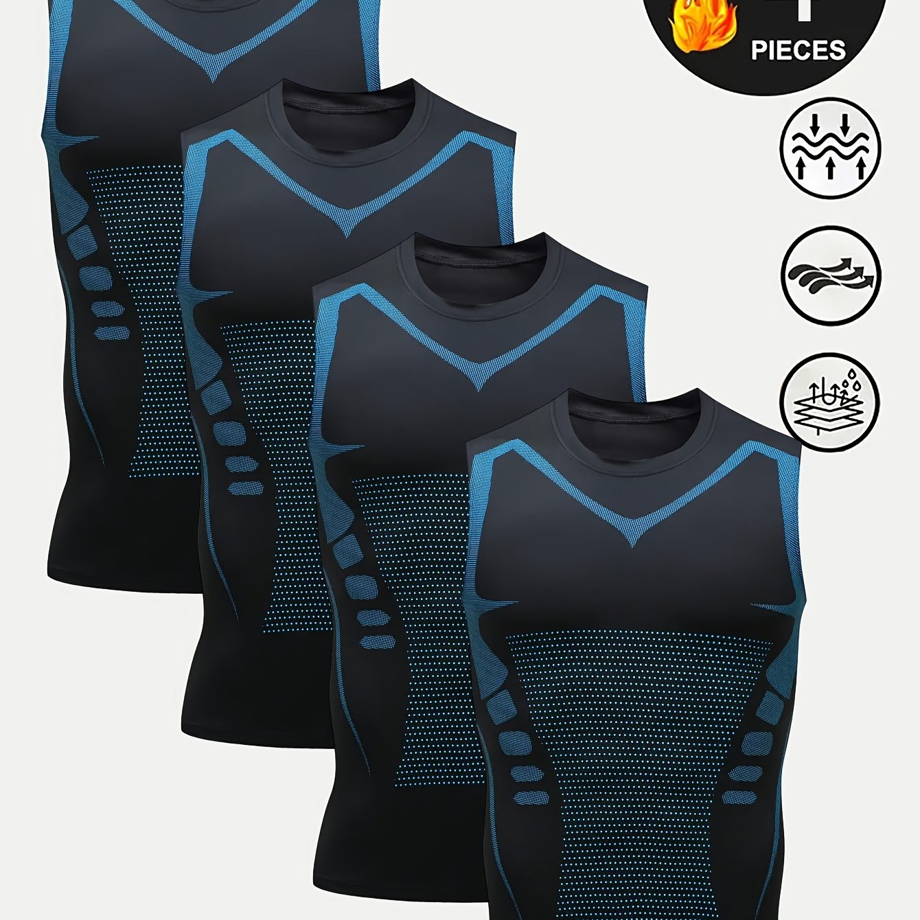 Image of 4pcs Set. Men's Sports Vest. Base Layer Compression Fitness Training Quick-drying Breathable Sleeveless Shirt. Suitable For Basketball And Outdoor Activities