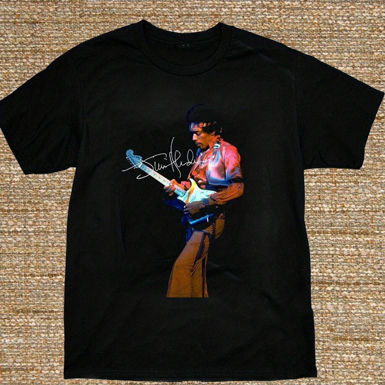 Image of Signature Graphic T-shirt | Unisex Casual Music Tee With Iconic Signature Design, All Sizes S-5xl, Black Retro Band Shirt For , Crew Neck, Medium Stretch Fabric, Short Sleeve.