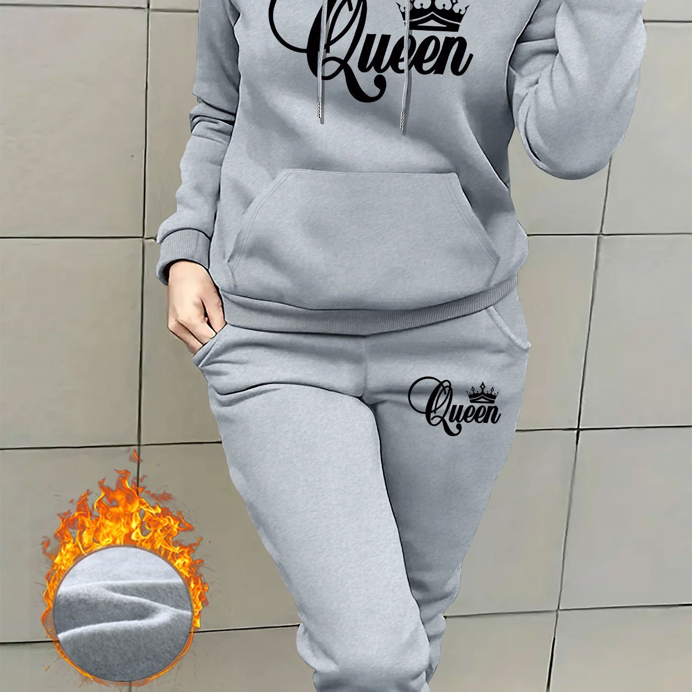TEMU Letter Print 2 Piece Set, Hoodie & Pants, Women's Clothing