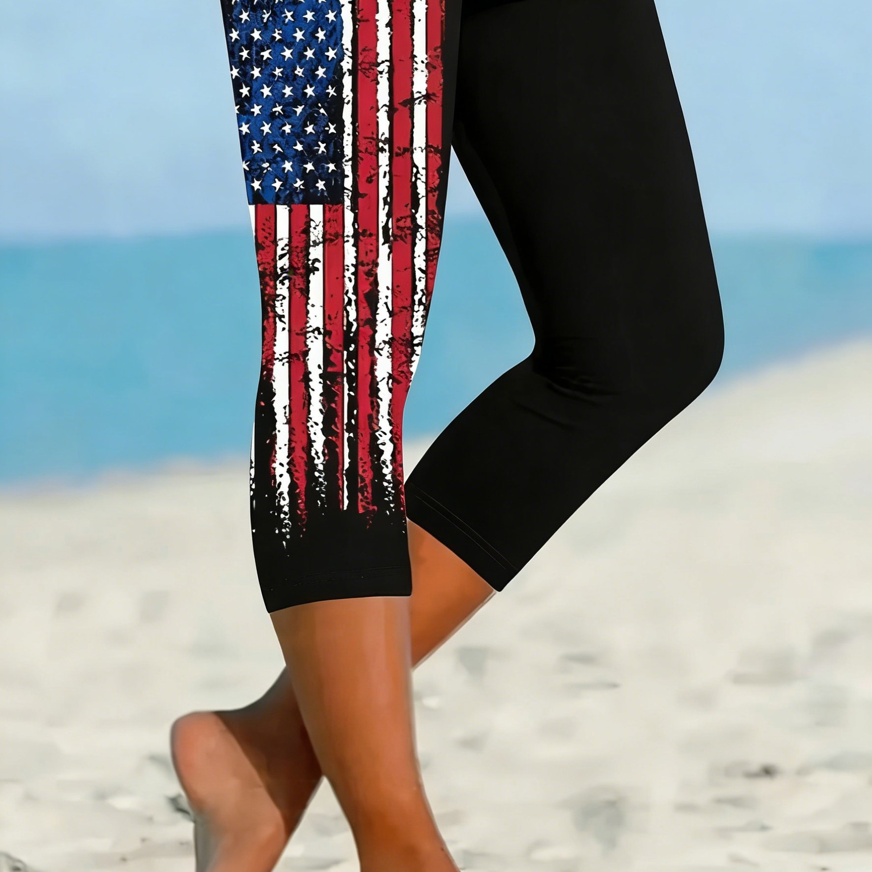 TEMU Capri Leggings For Women Featuring A Stretchable American , Women's Printed Capri Tights