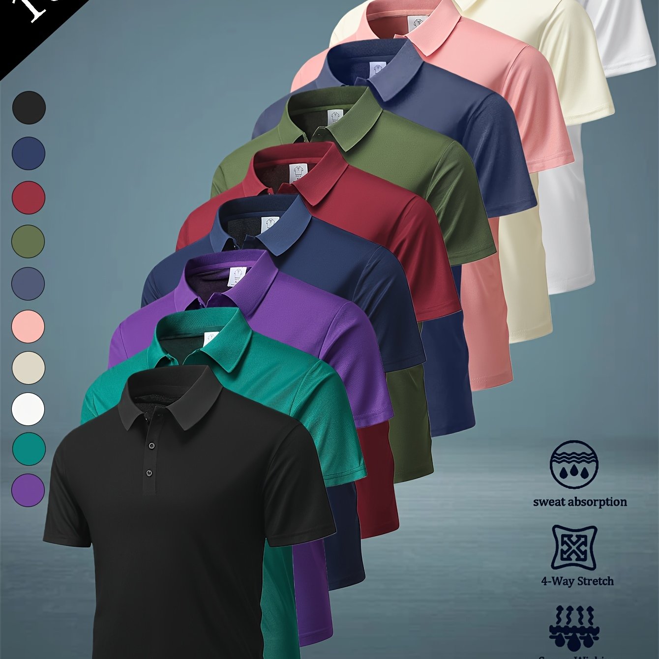 TEMU Ensemble de 10 chemises à manches courtes pour hommes, collection d'été multicolore, col, couture, carreaux légers multicolores, polos, hauts de