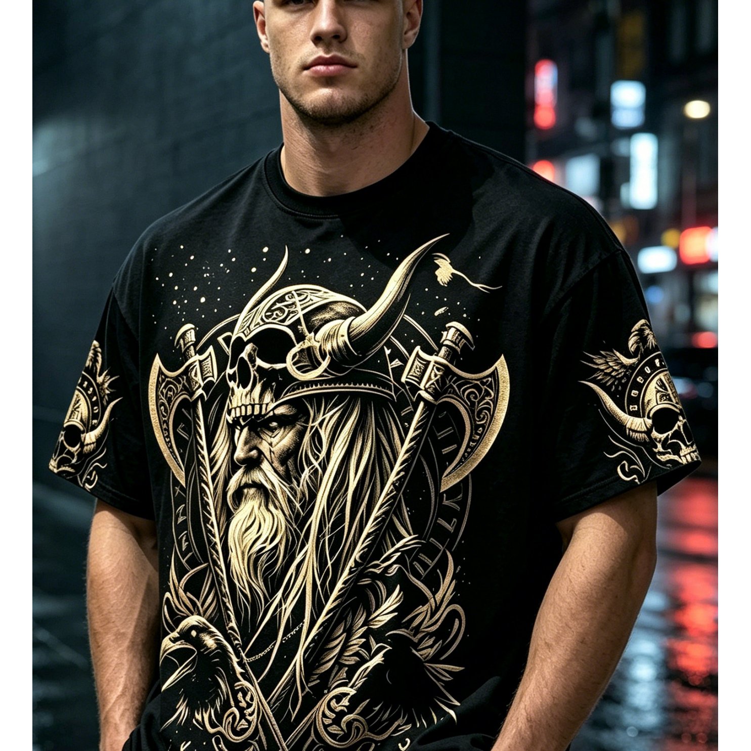 TEMU [flat Print] 2026 Summer New Arrival, Skull Men's T-shirt, Totem Decoration, Men's T-shirt In Loose Fit, Slim Fit, Comfortable, Breathable,